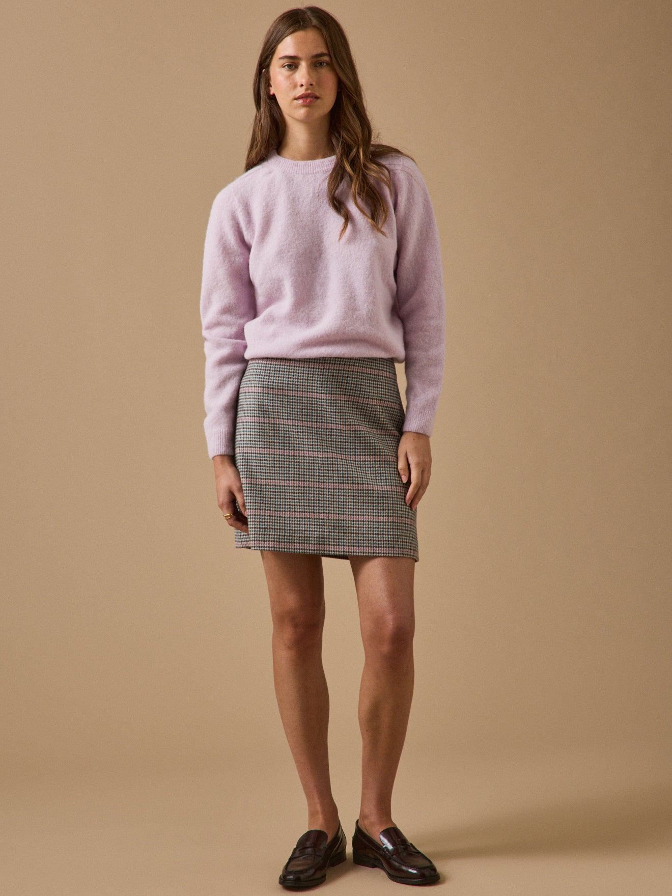 Women's short houndstooth woolen skirt