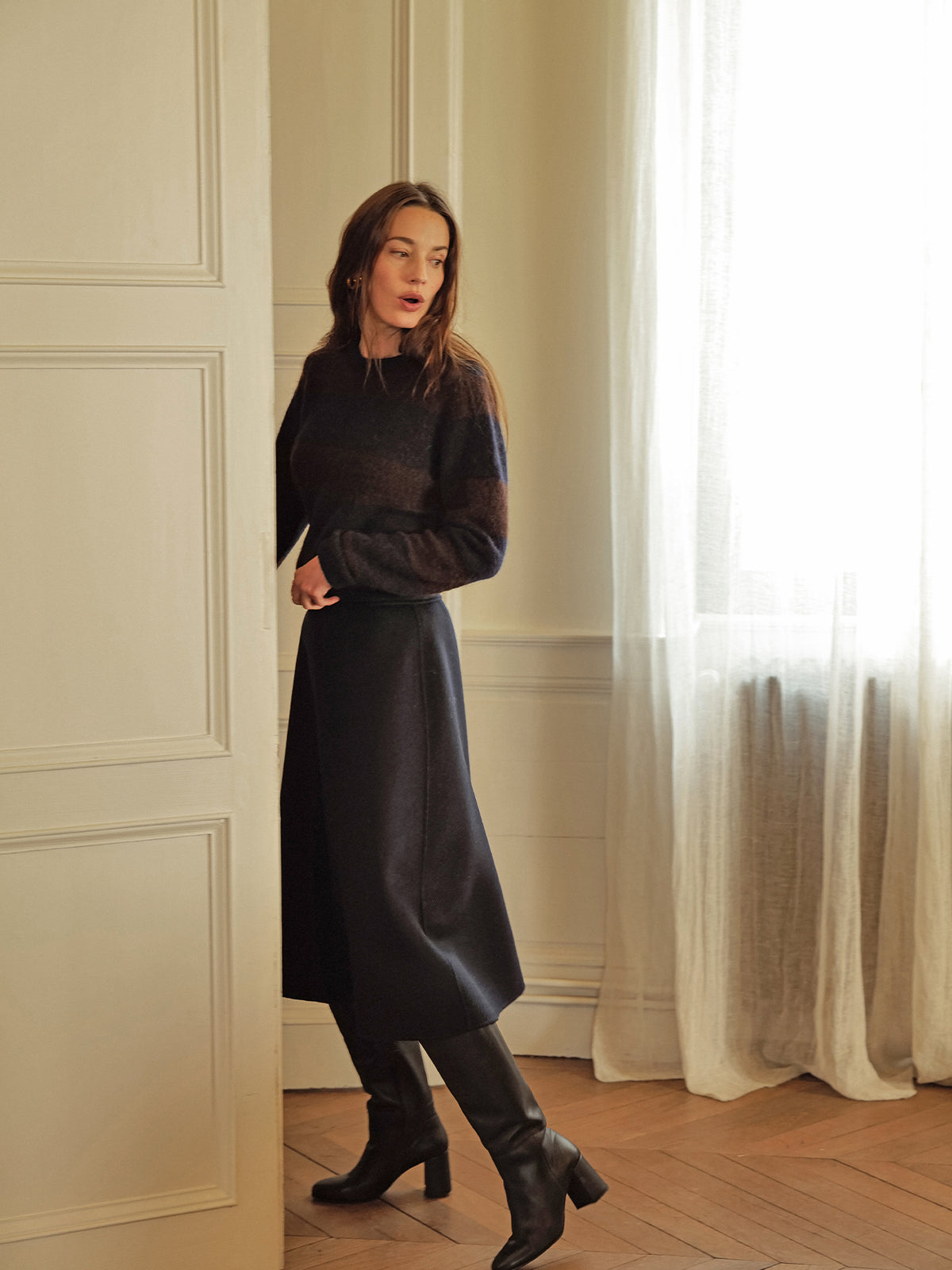Jupe mi-longue lainage double face femme
