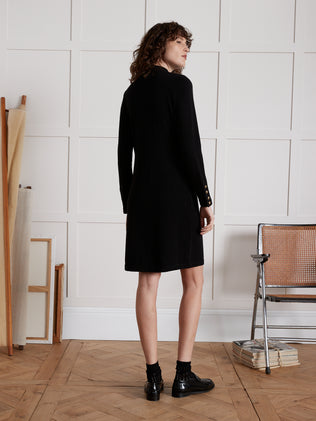 Women's sweater-dress with high neckline and golden buttons