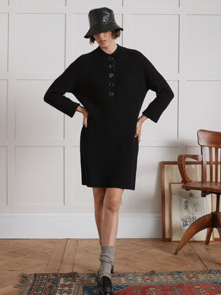 Women's short woom-blend sweater-dress with ribbing