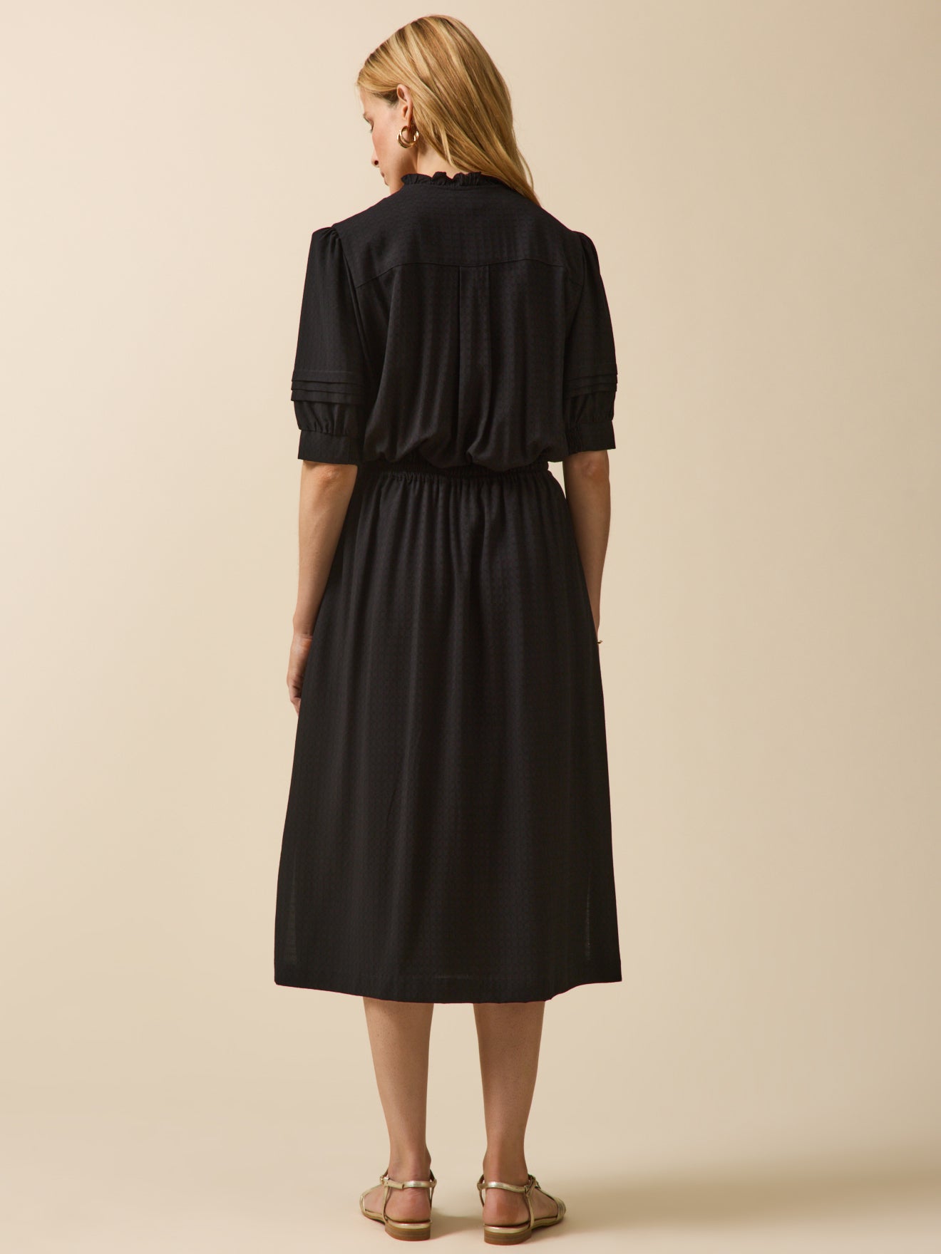 Robe longue unie col volanté viscose dobby femme