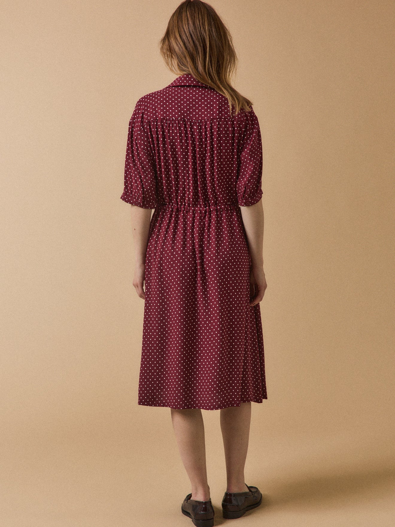 Robe sous genoux rétro femme imprimé pois