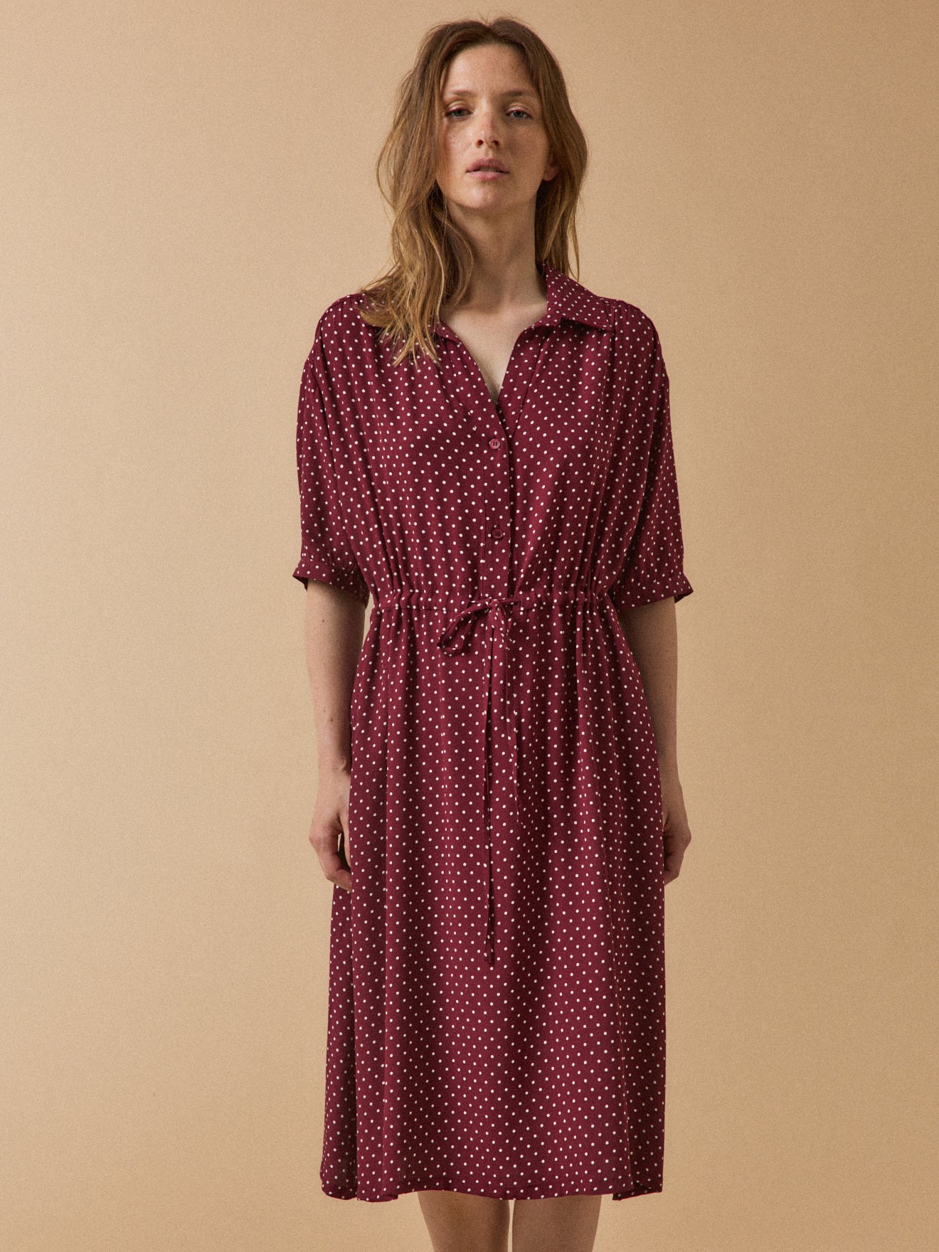Robe sous genoux rétro femme imprimé pois