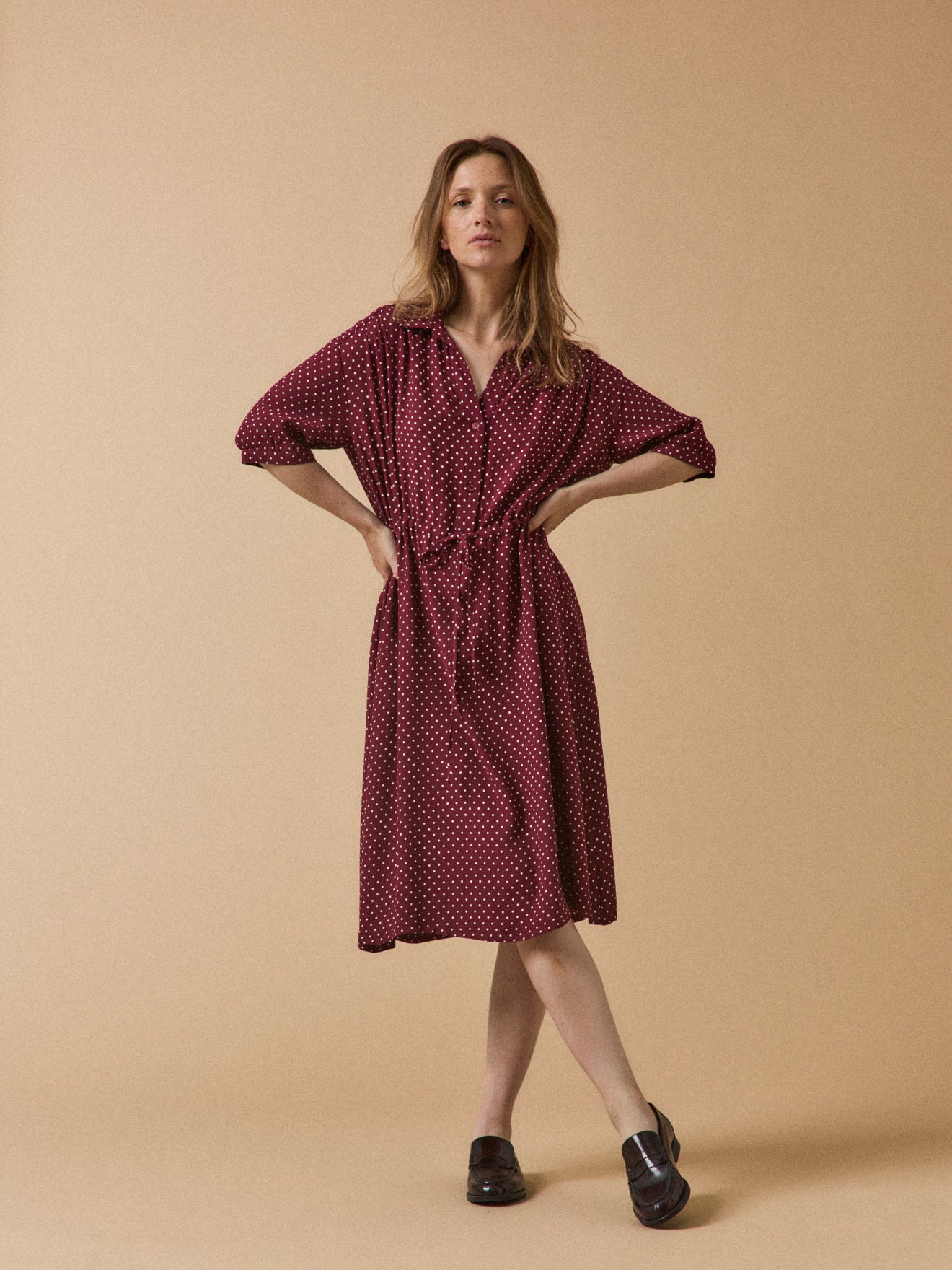 Robe sous genoux rétro femme imprimé pois