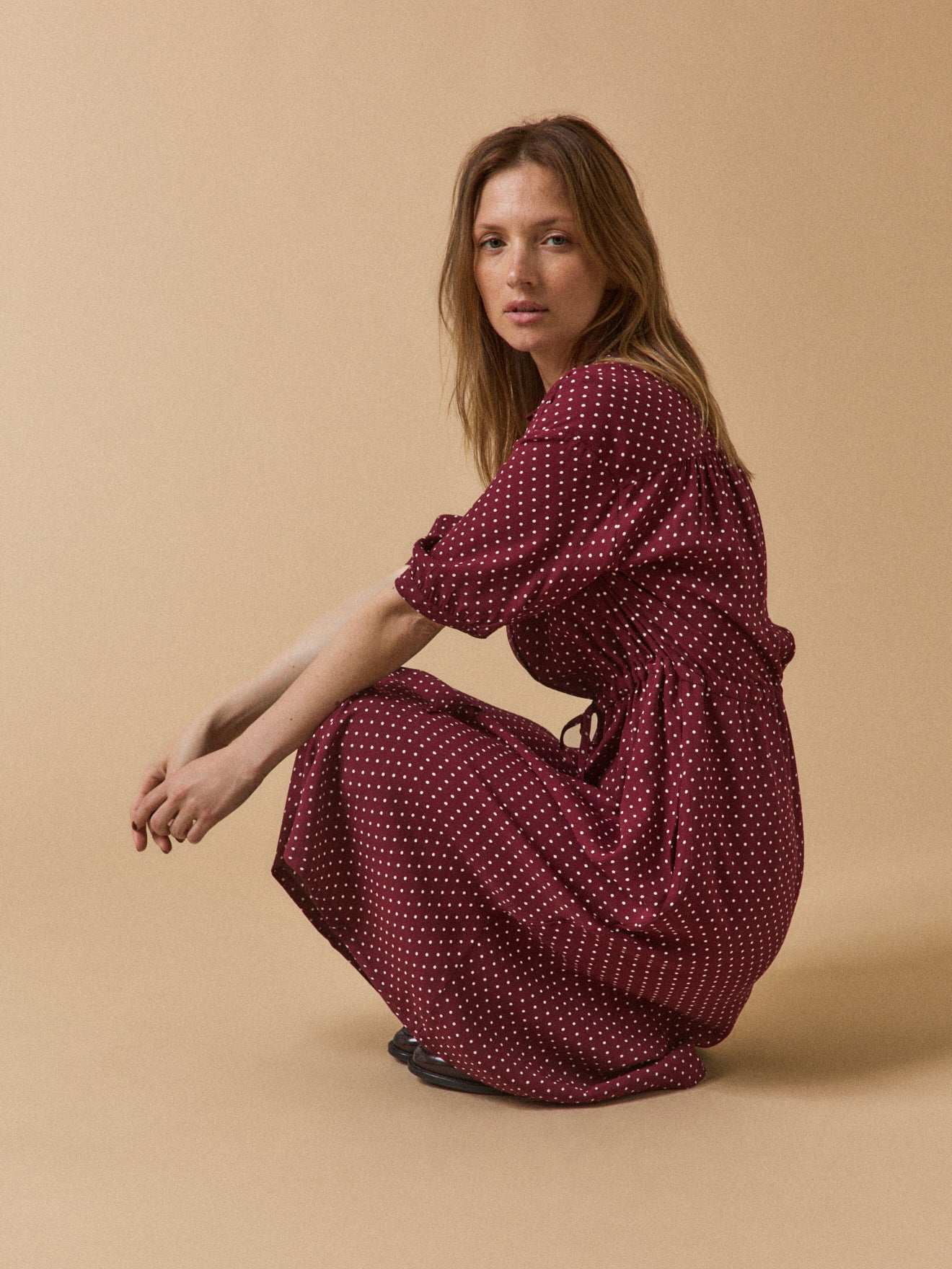 Robe sous genoux rétro femme imprimé pois