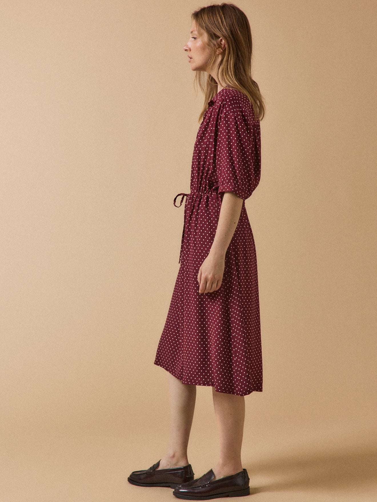 Robe sous genoux rétro femme imprimé pois