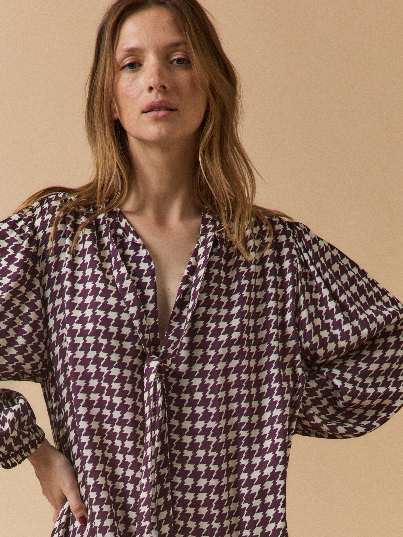 Robe courte femme imprimé pied-de-coq