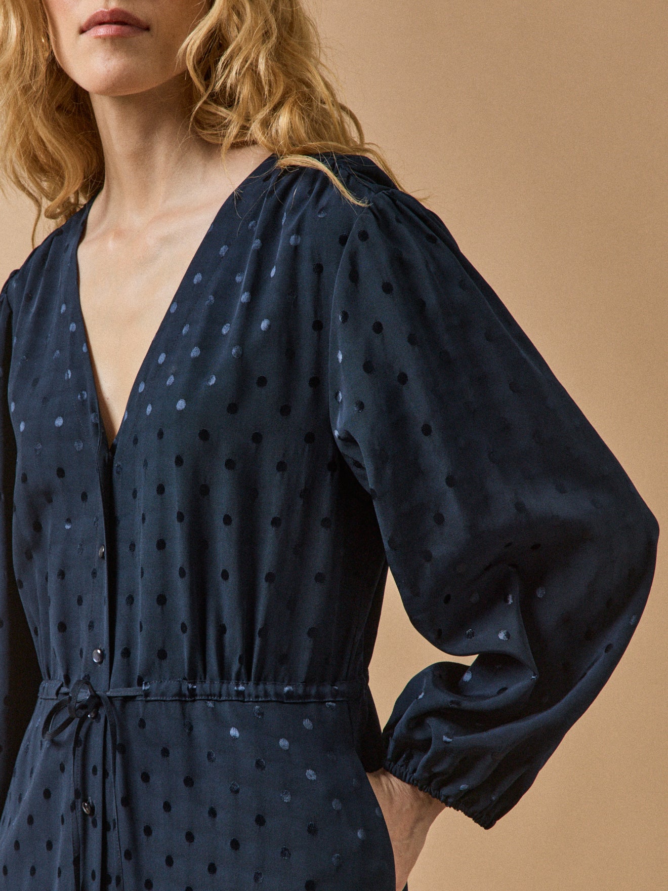 Robe longue femme viscose jacquard pois