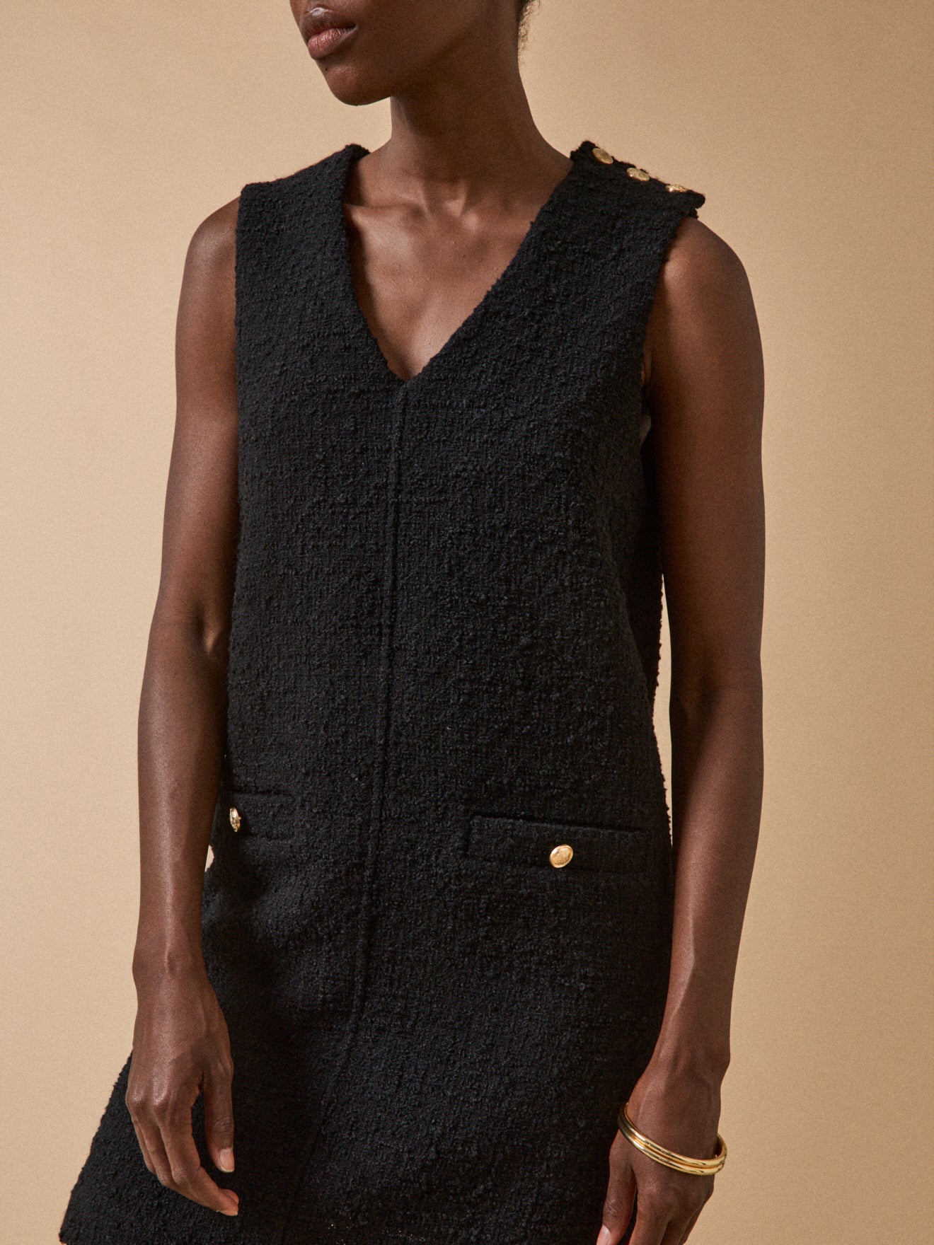 Robe courte sans manches tweed femme