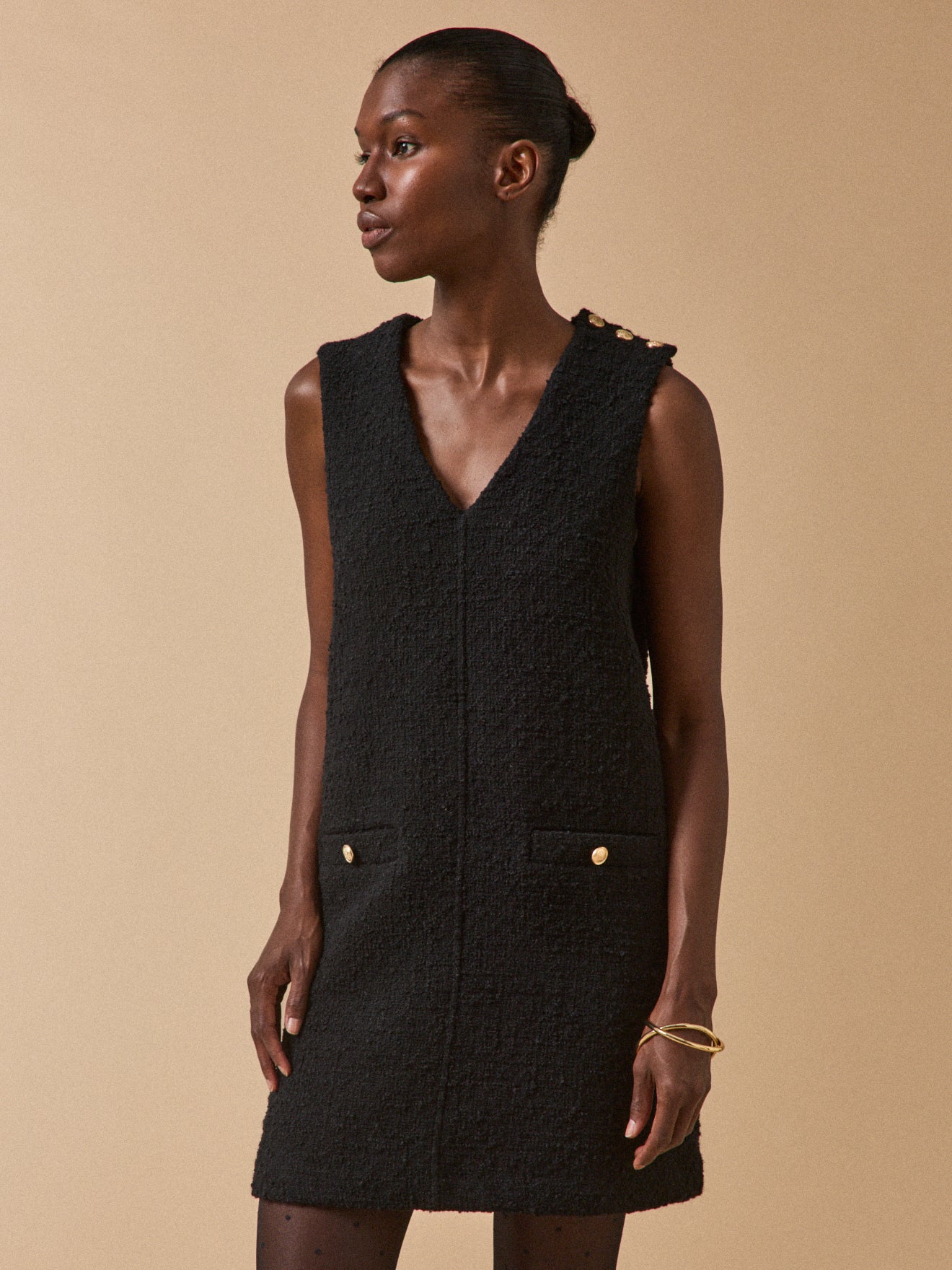 Robe courte sans manches tweed femme