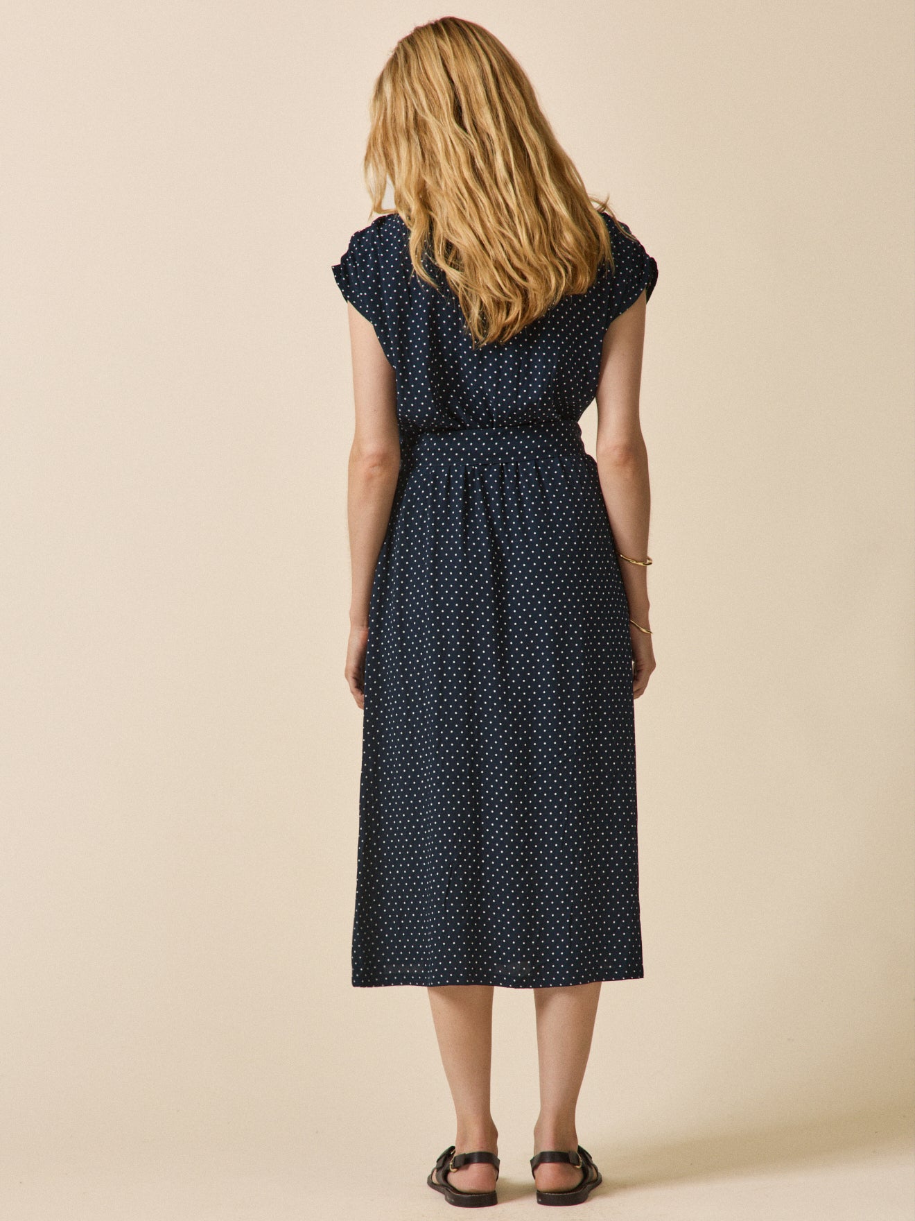 Women's dot-print mid-length sleeveless dress