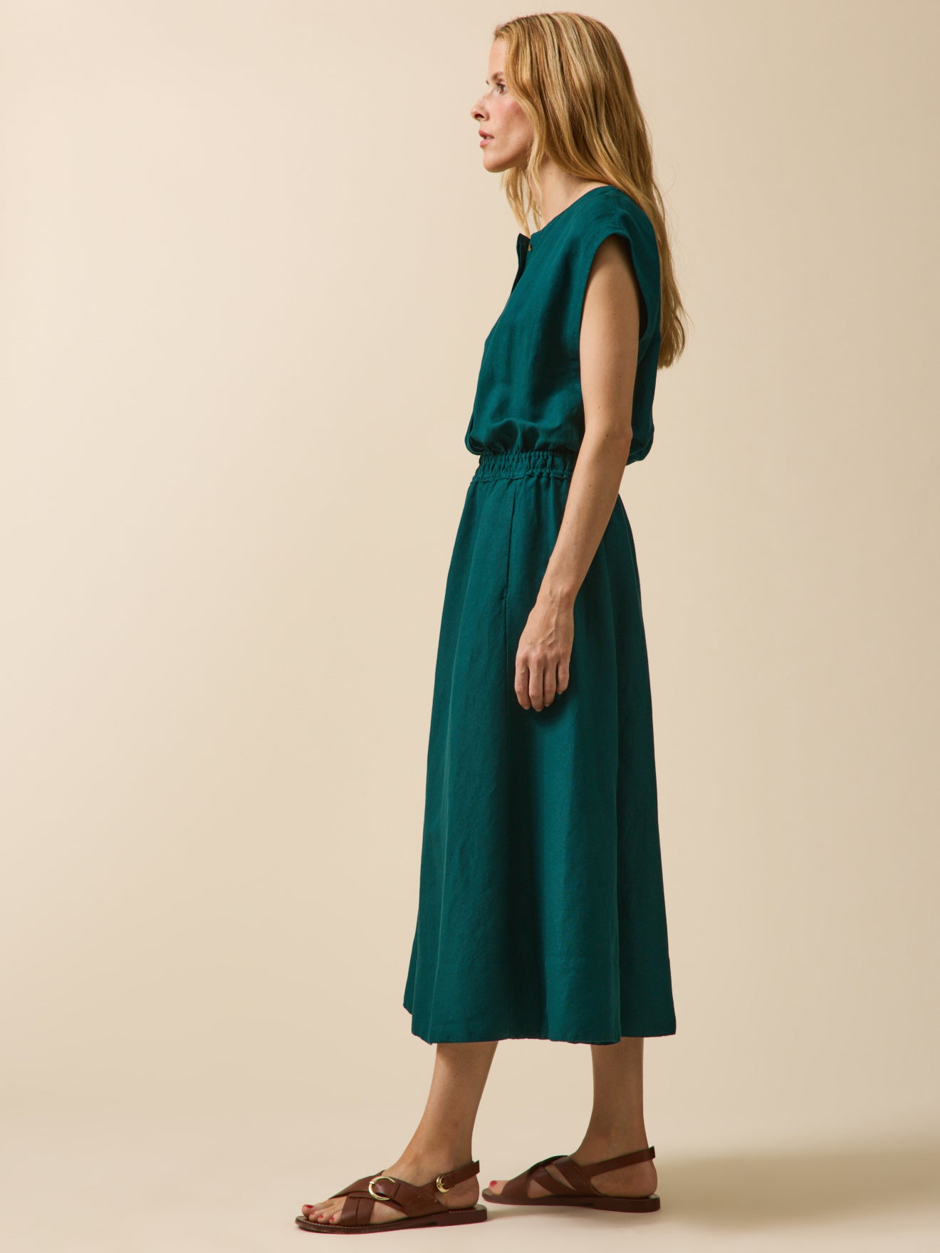 Robe sans manches lin et viscose femme