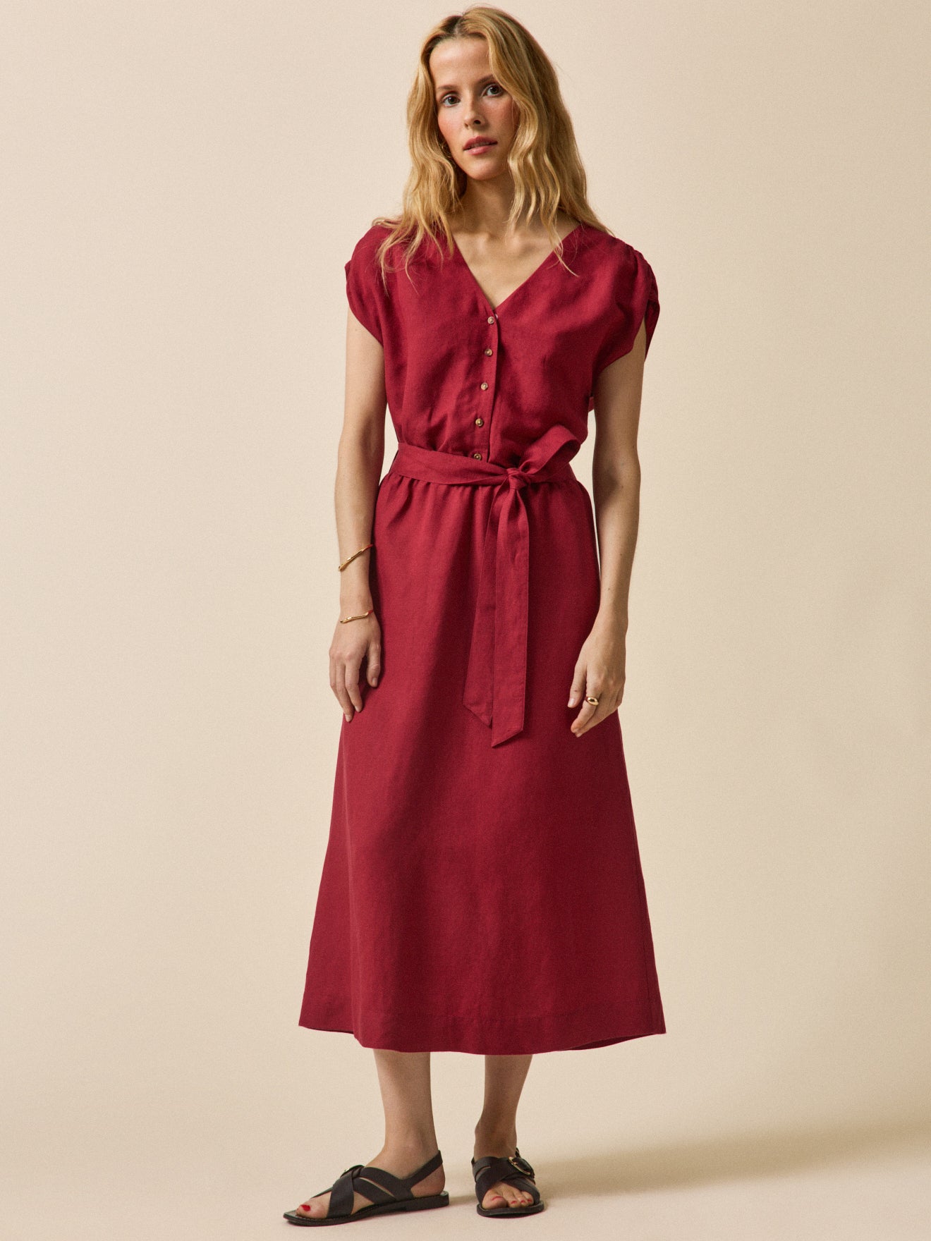 Women's sleeveless linen and viscose dress