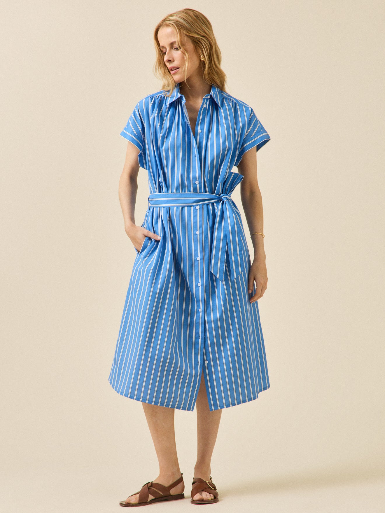 Robe mi longue coton rayé femme