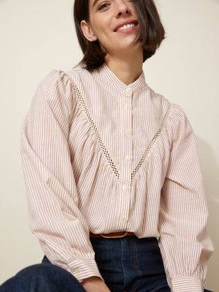 Women's stripe blouse with openwork trim