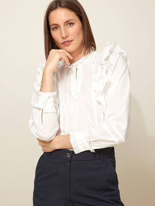 Women's heirloom blouse with ruffled neckline