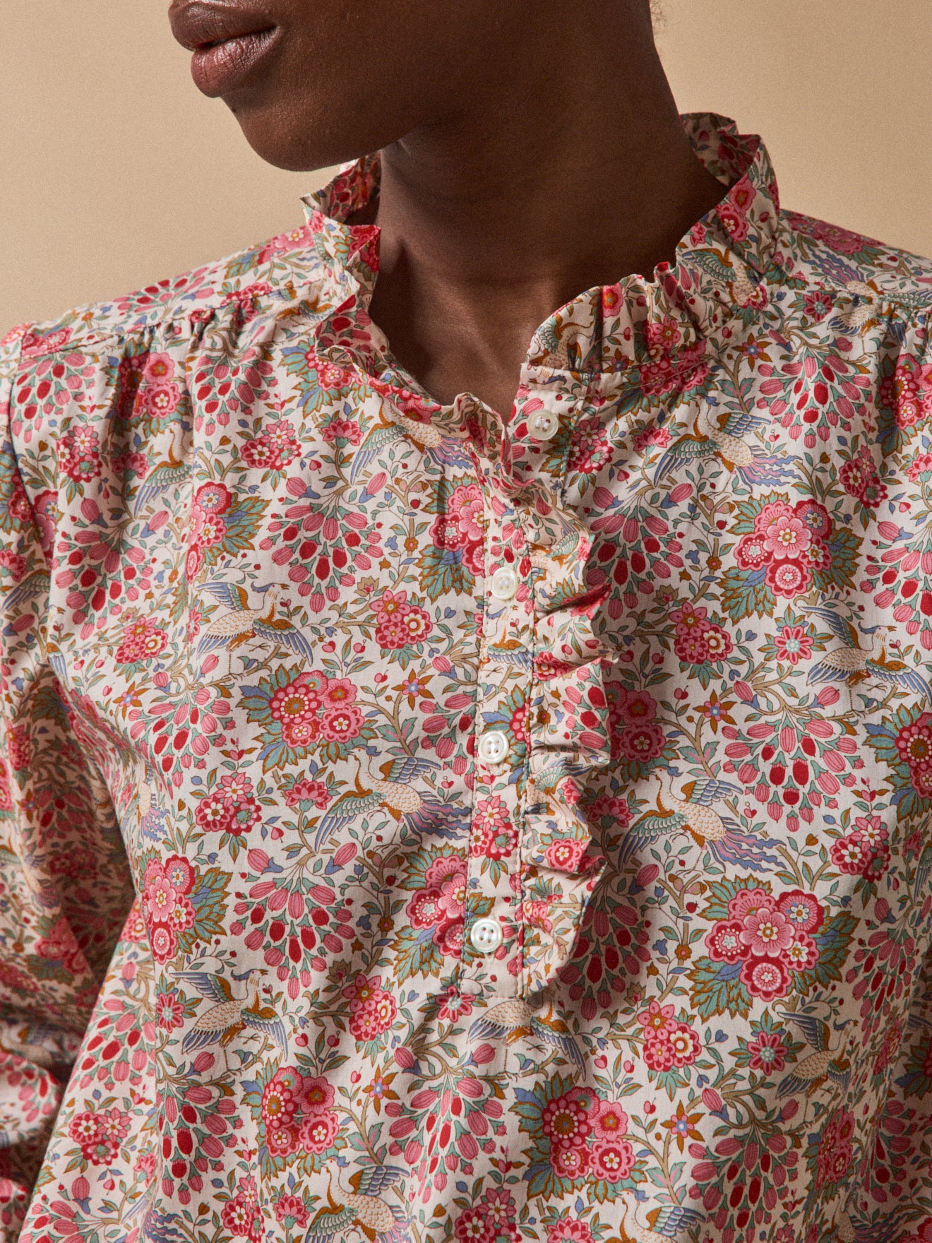 Women's Dante motif blouse with ruffled collar and made with Liberty fabric - The Limited Collection