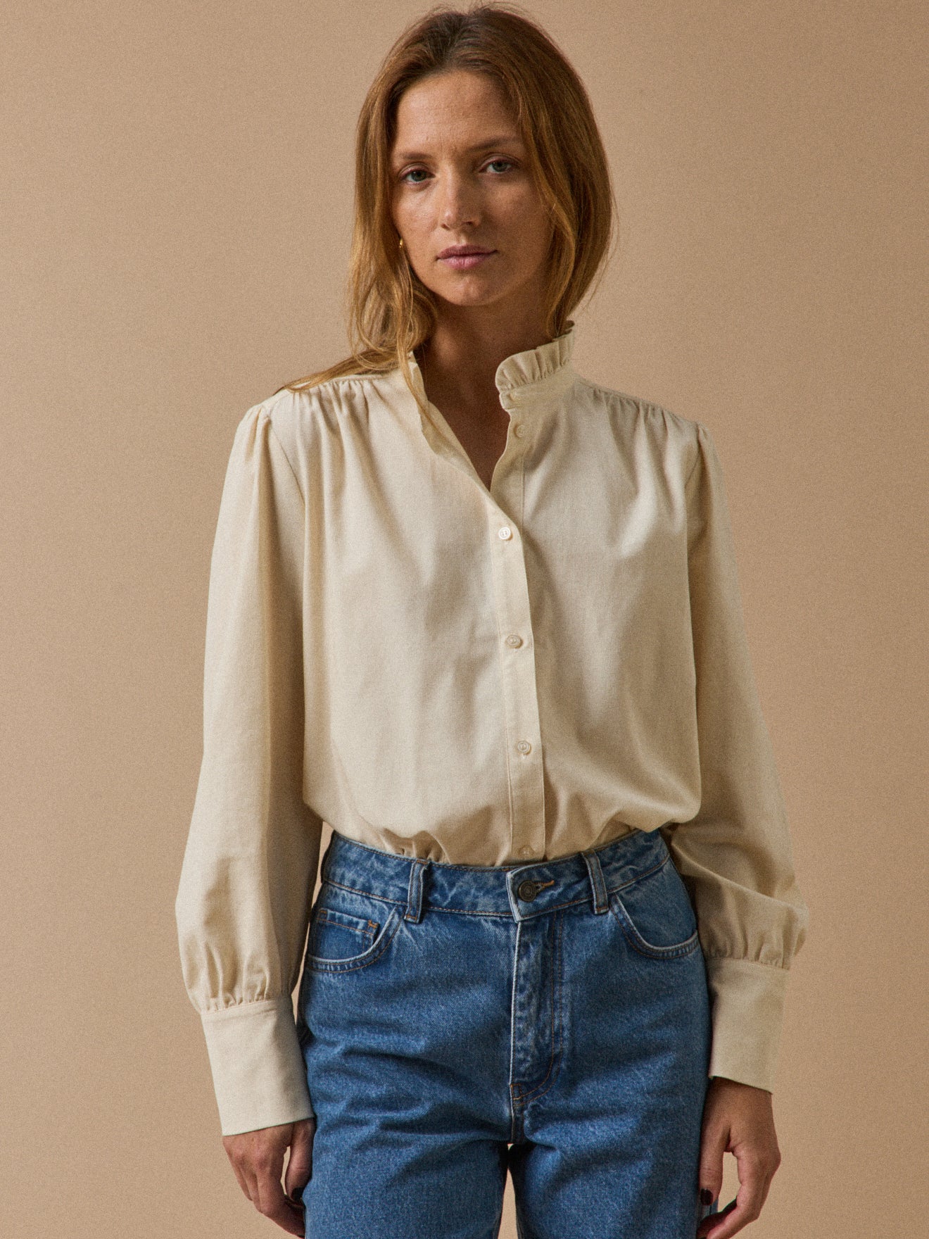 Women's babycord ruffled shirt