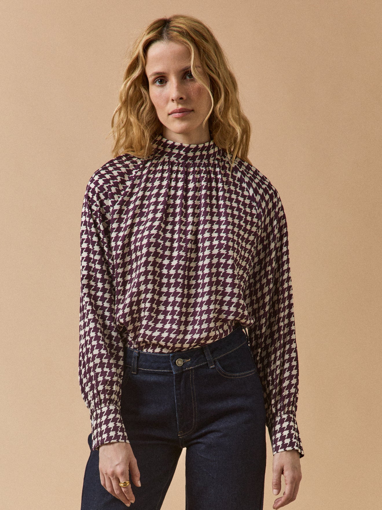 Blouse femme imprimé pied-de-coq