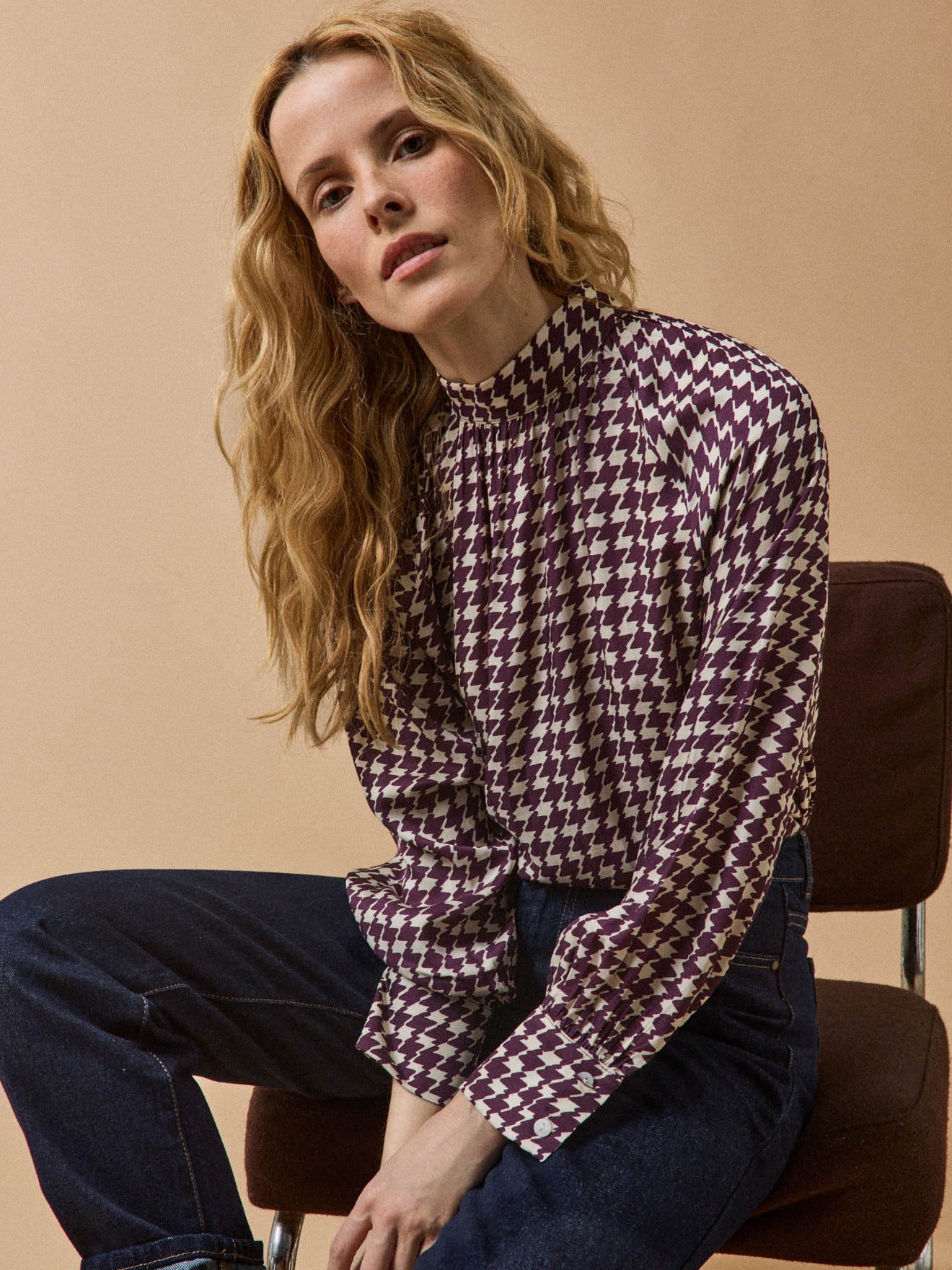 Blouse femme imprimé pied-de-coq