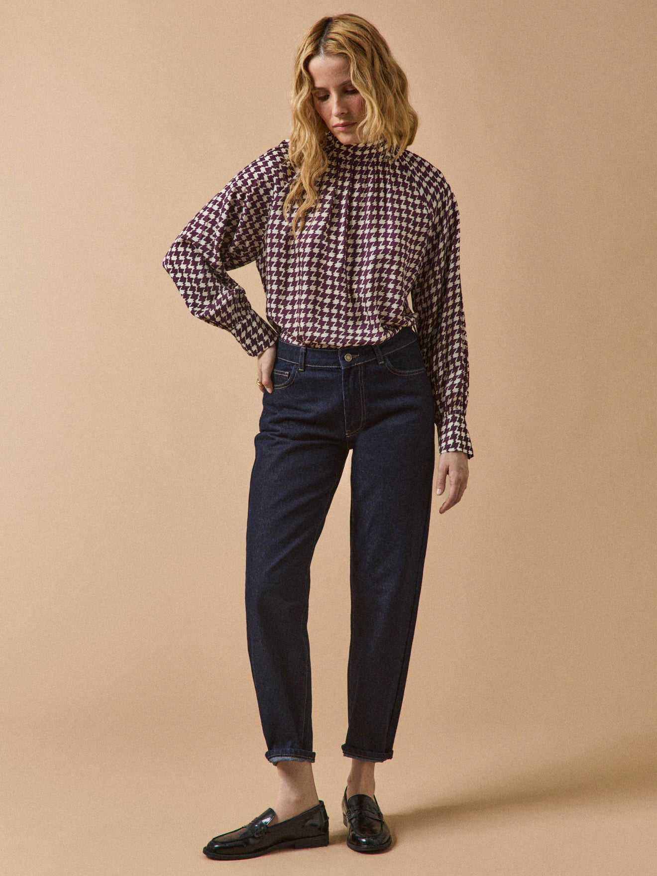 Blouse femme imprimé pied-de-coq