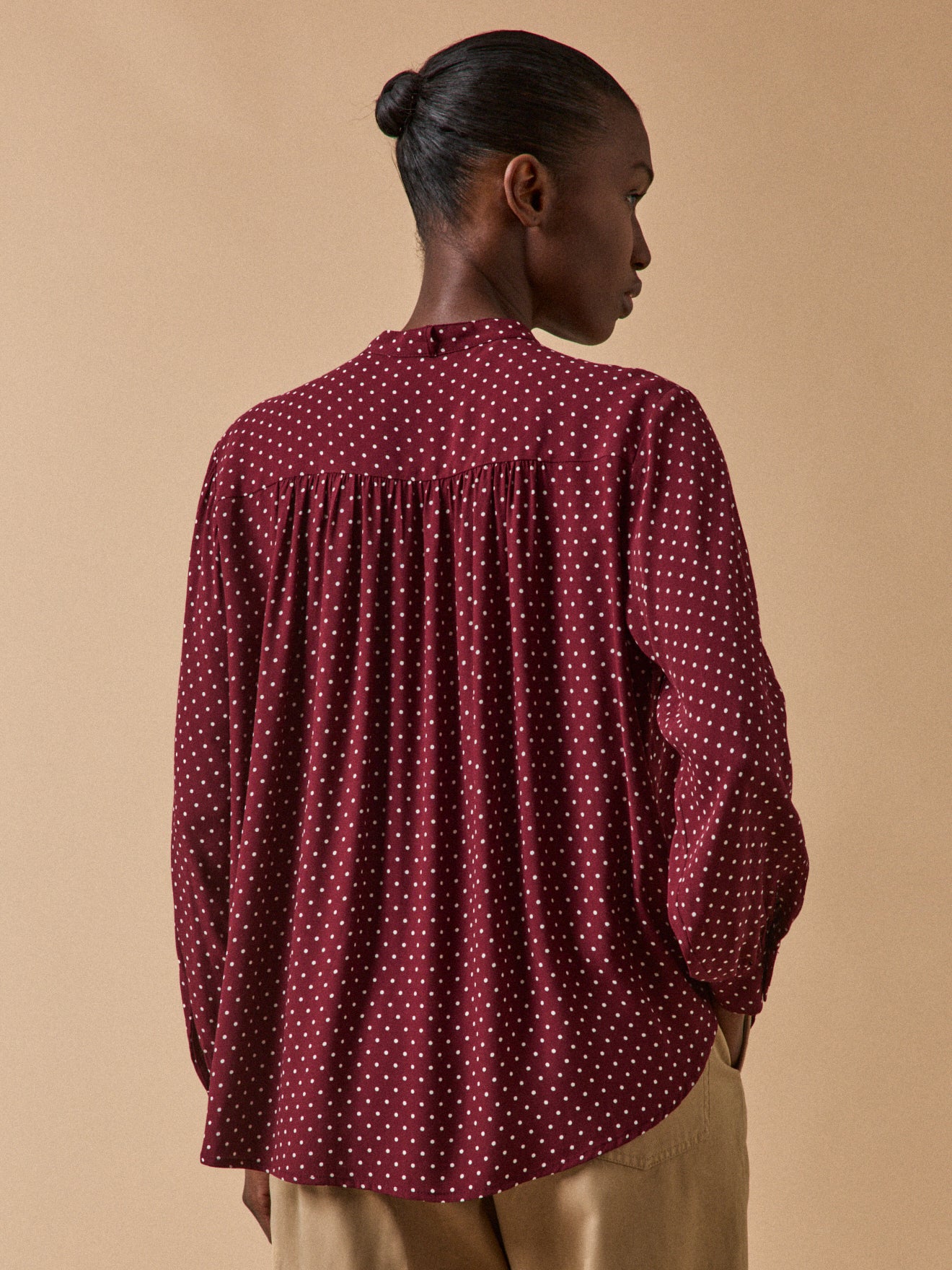 Women's dot-print viscose shirt with tie neckline