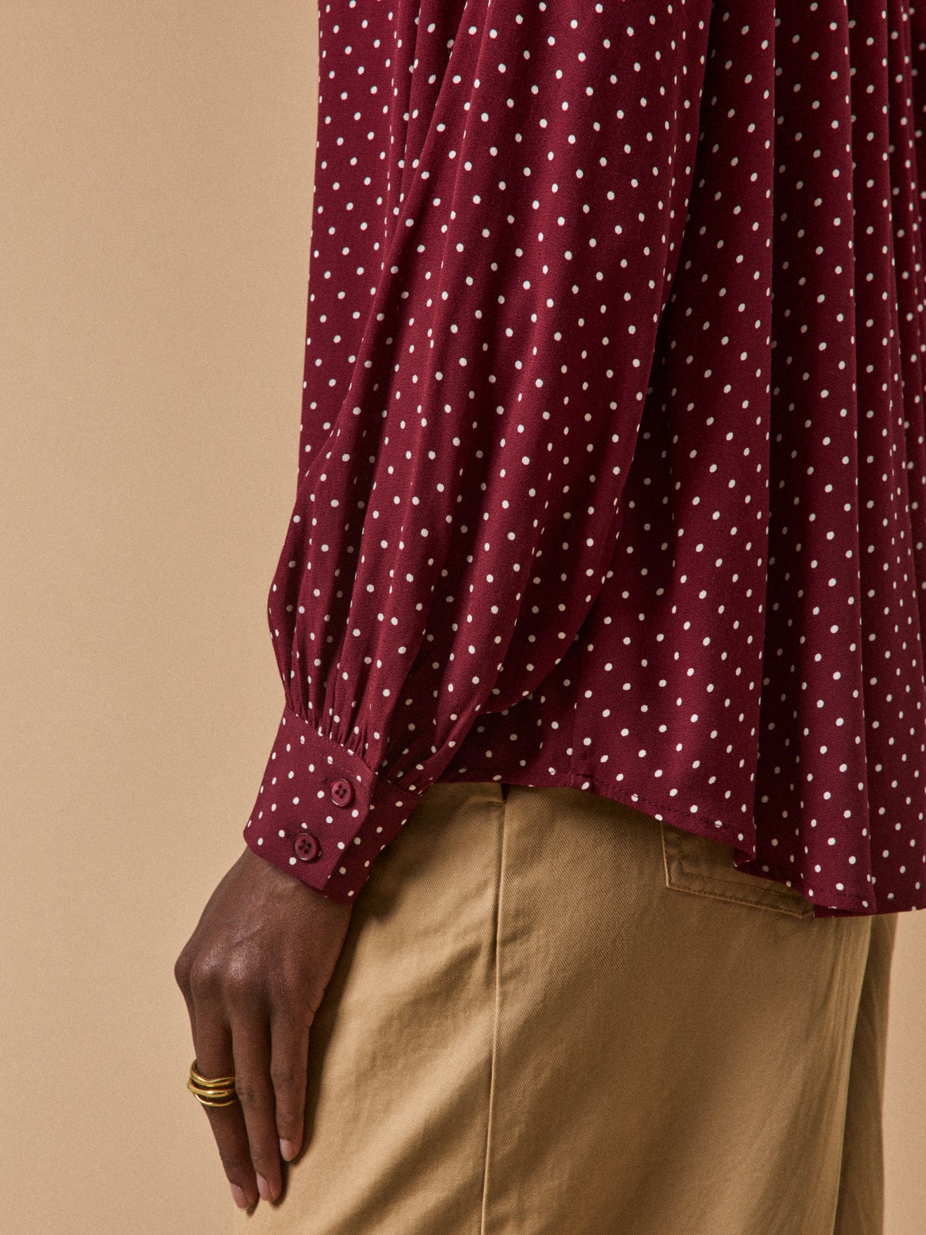 Women's dot-print viscose shirt with tie neckline