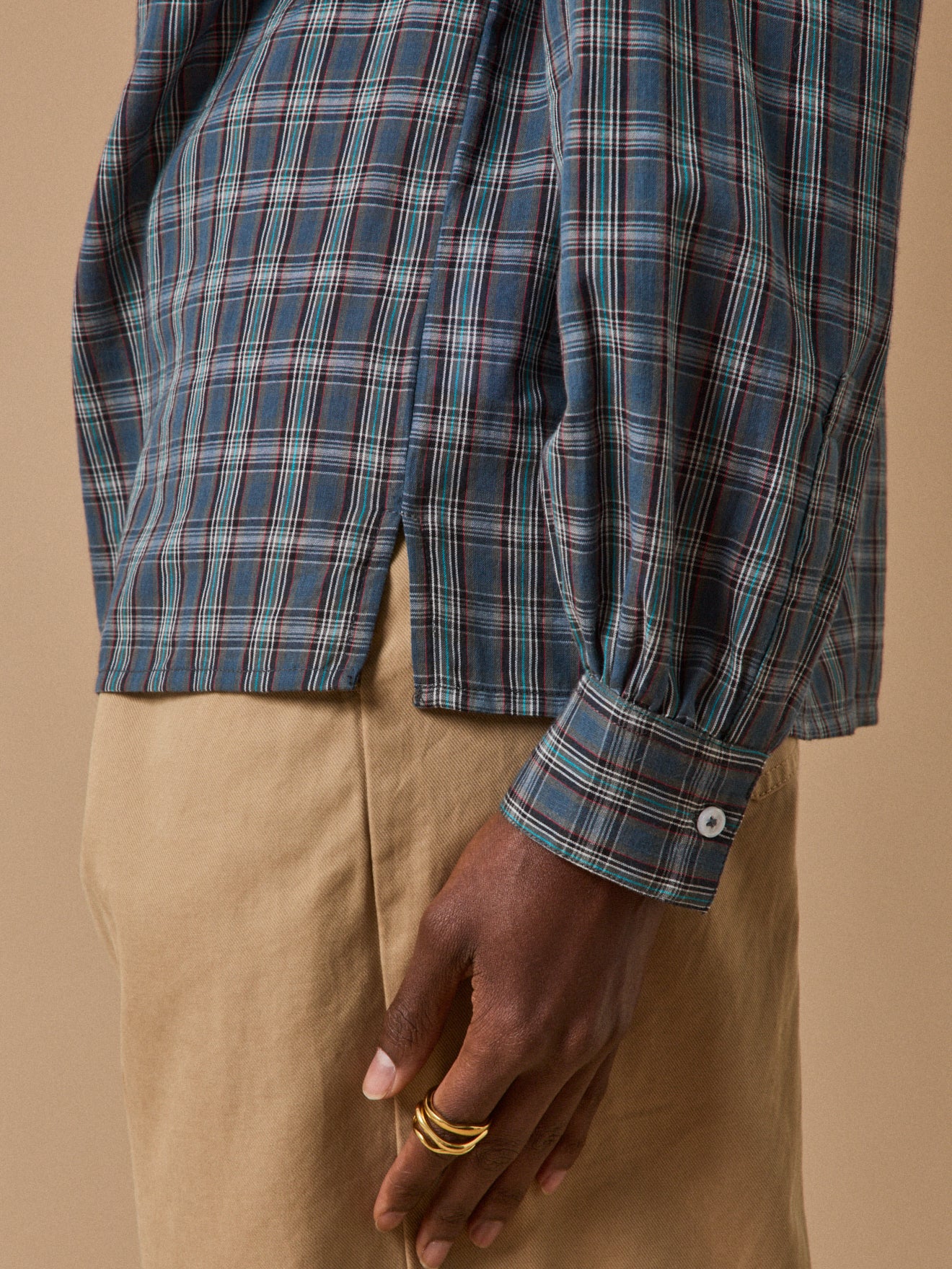 Women's plaid print ruffled blouse