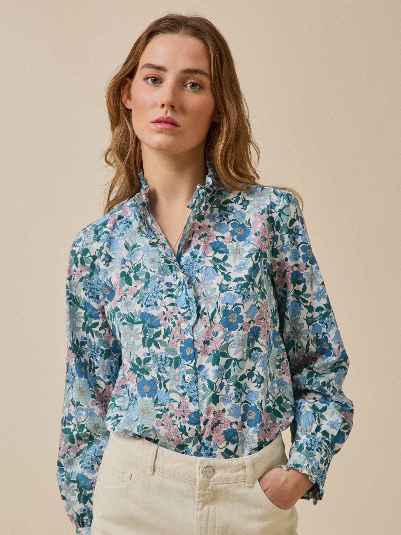 Chemise col volanté femme tissu Liberty - Limited Collection