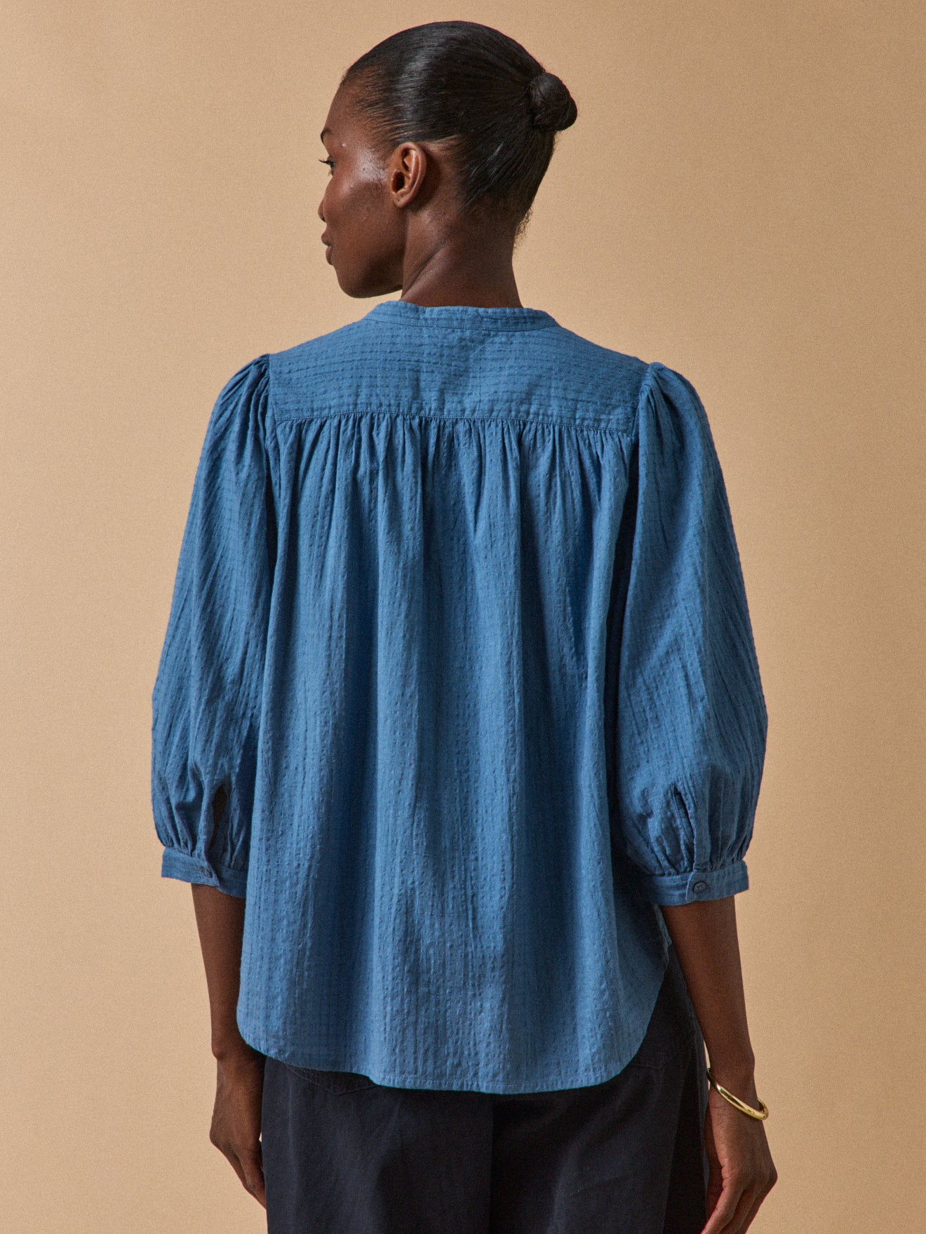 Women's plain textured woven cotton blouse