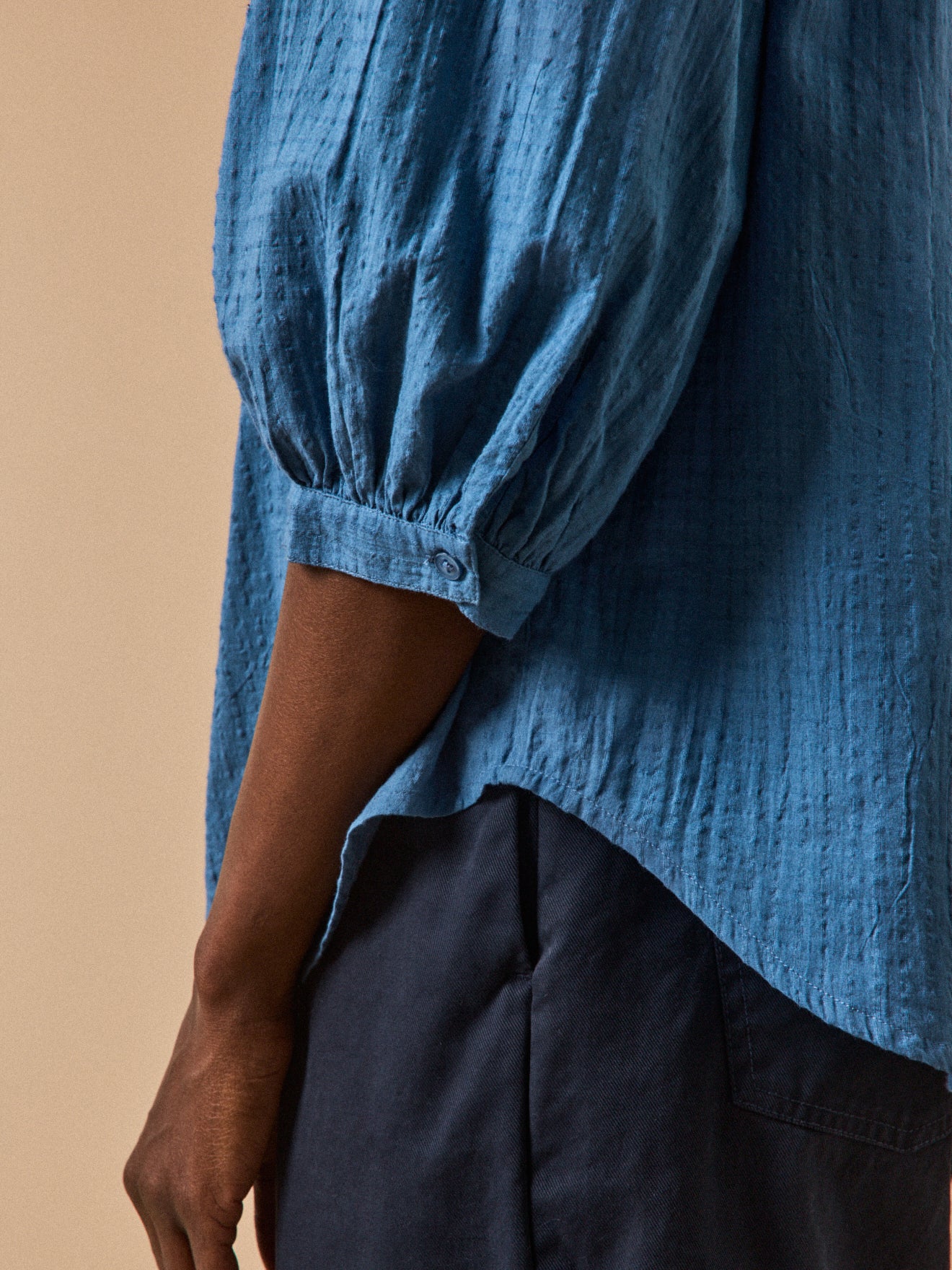 Women's plain textured woven cotton blouse