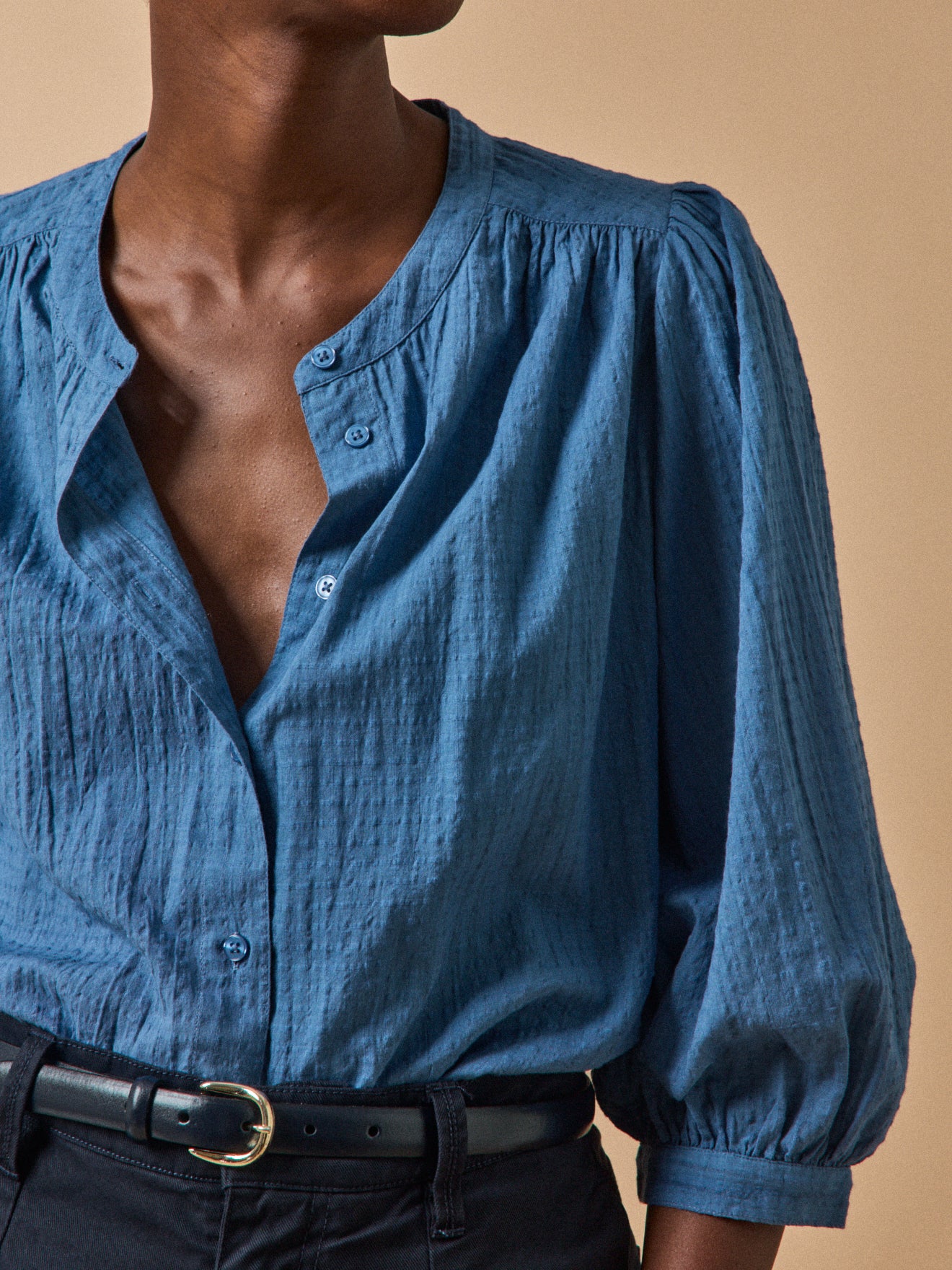 Women's plain textured woven cotton blouse