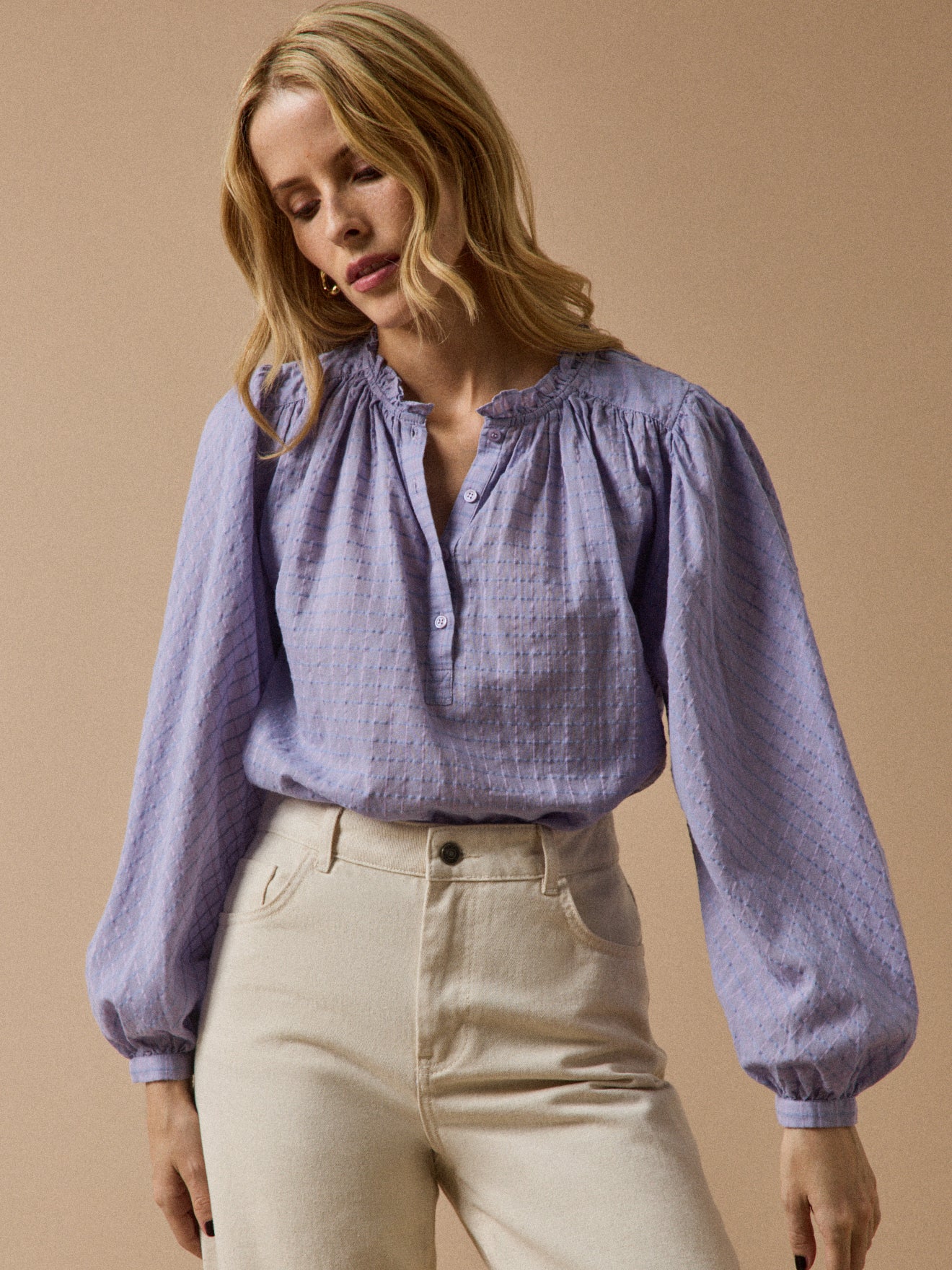 Blouse coton dobby carreaux femme