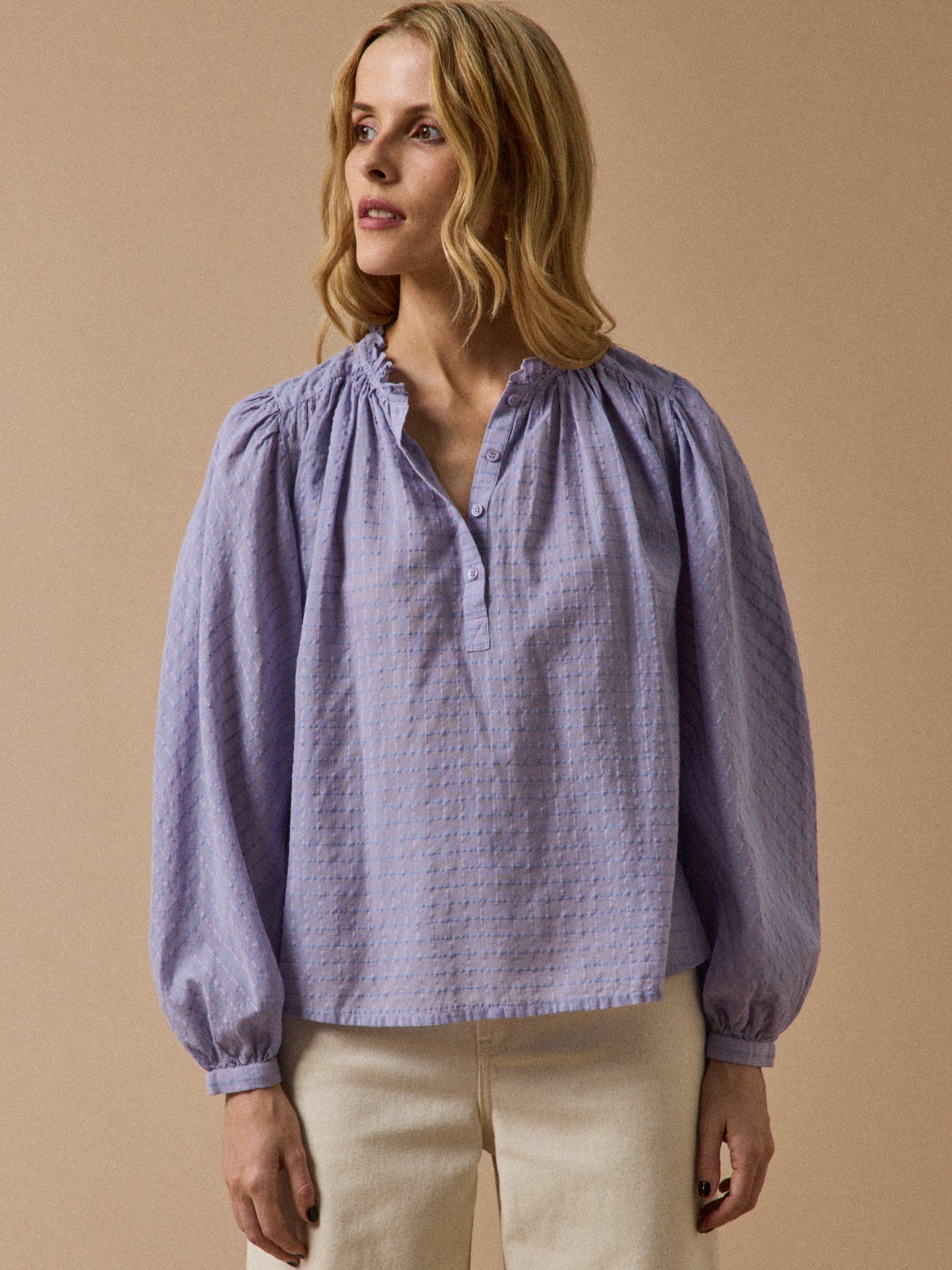 Blouse coton dobby carreaux femme
