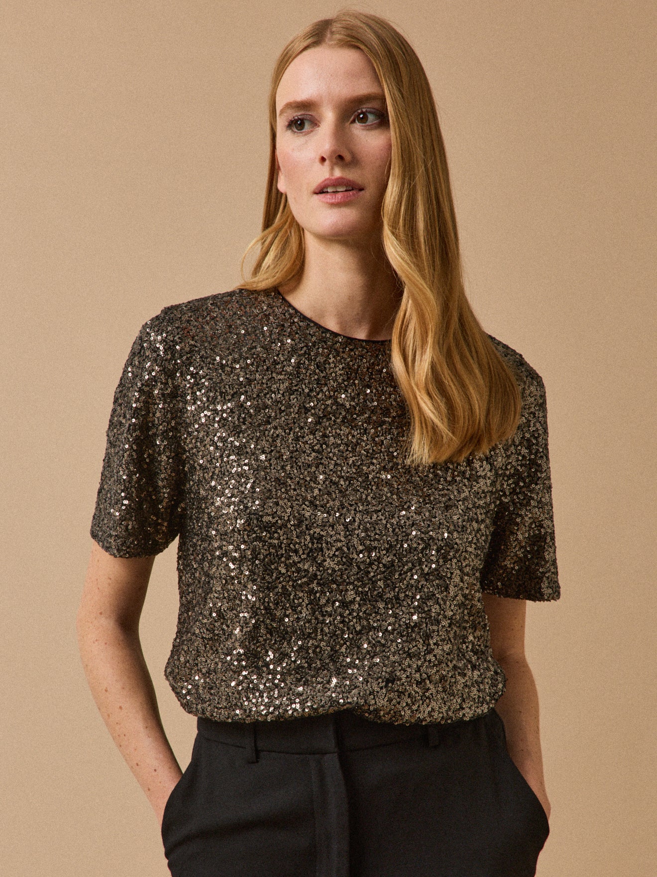 Top manches courtes sequins femme