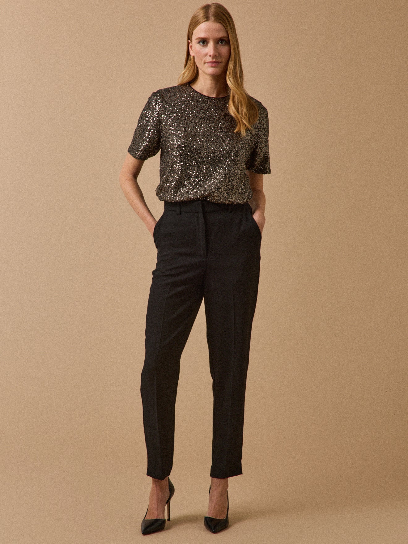 Top manches courtes sequins femme