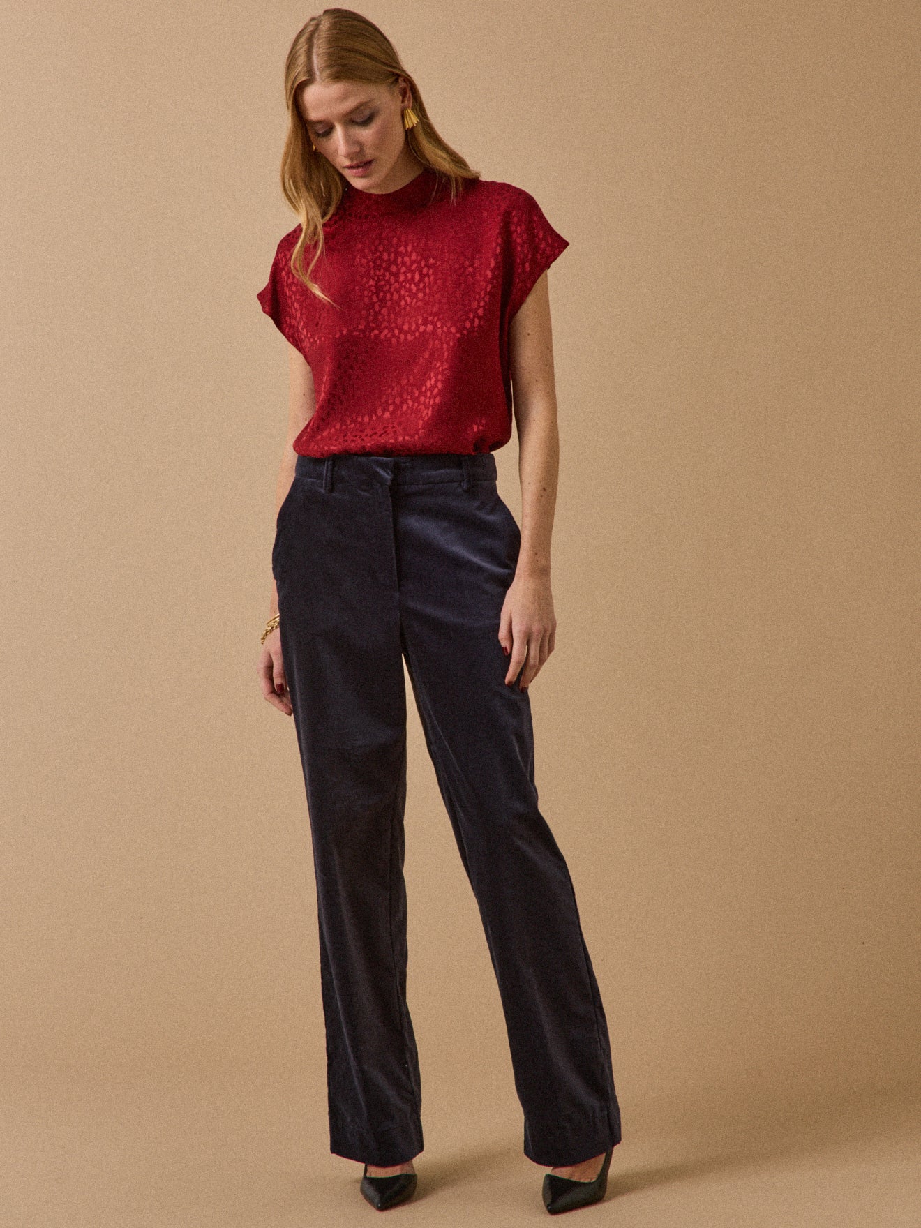 Top jacquard sans manches femme