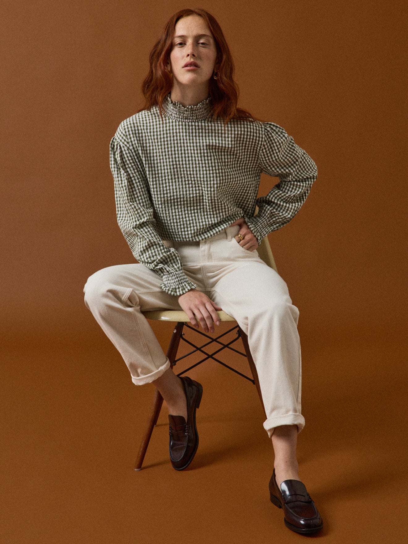 シャツ+ブラウス(長袖+七分) Ginghamcheck Puff Blouse frunco ブラウス シャツ gingham check puff sleeve blouse レディース