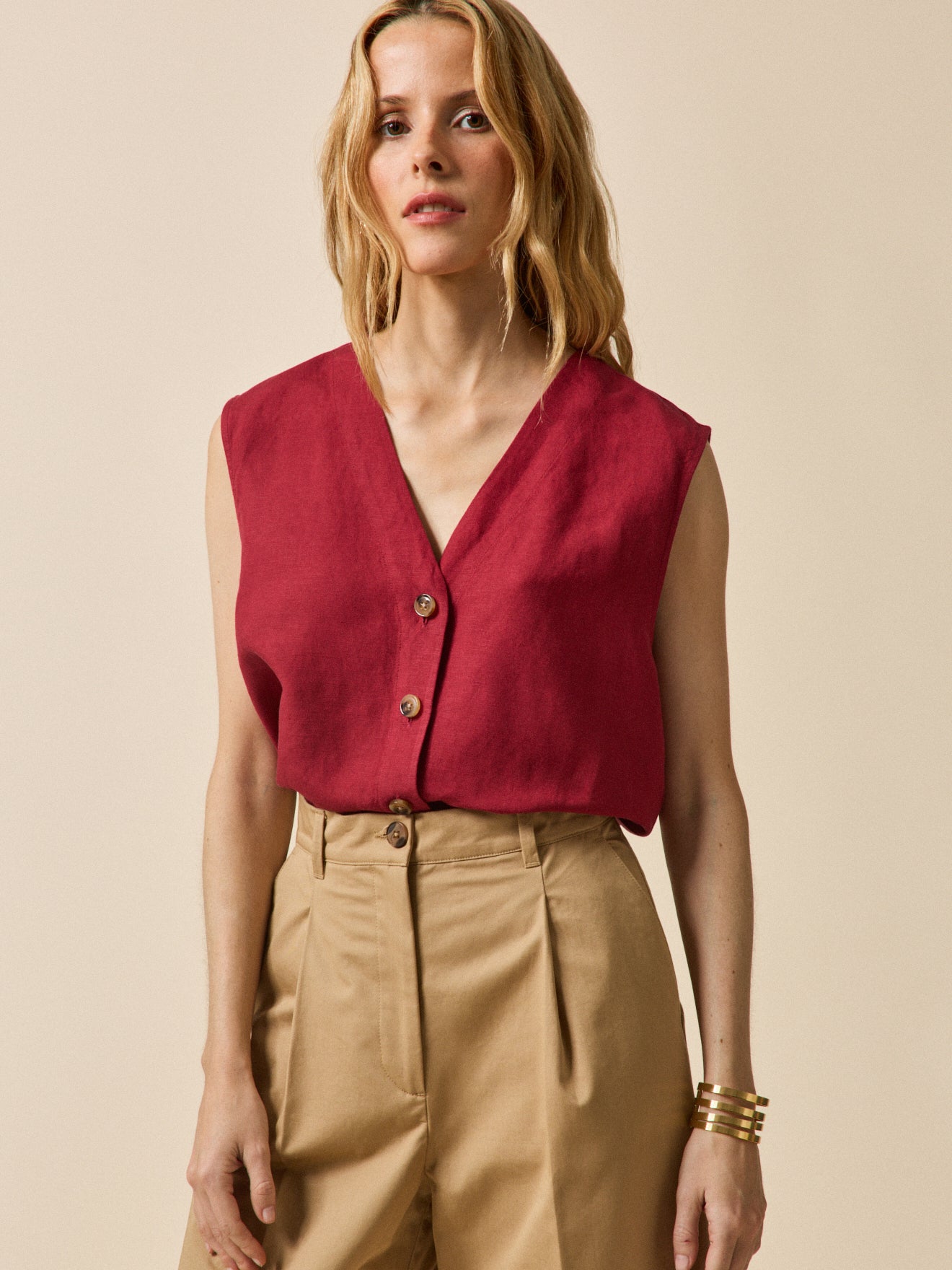 Top boutonné lin et viscose femme