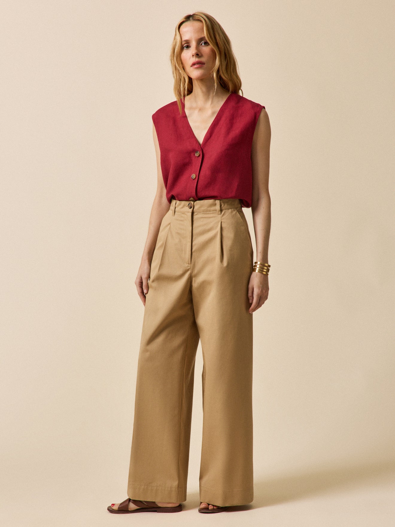 Top boutonné lin et viscose femme