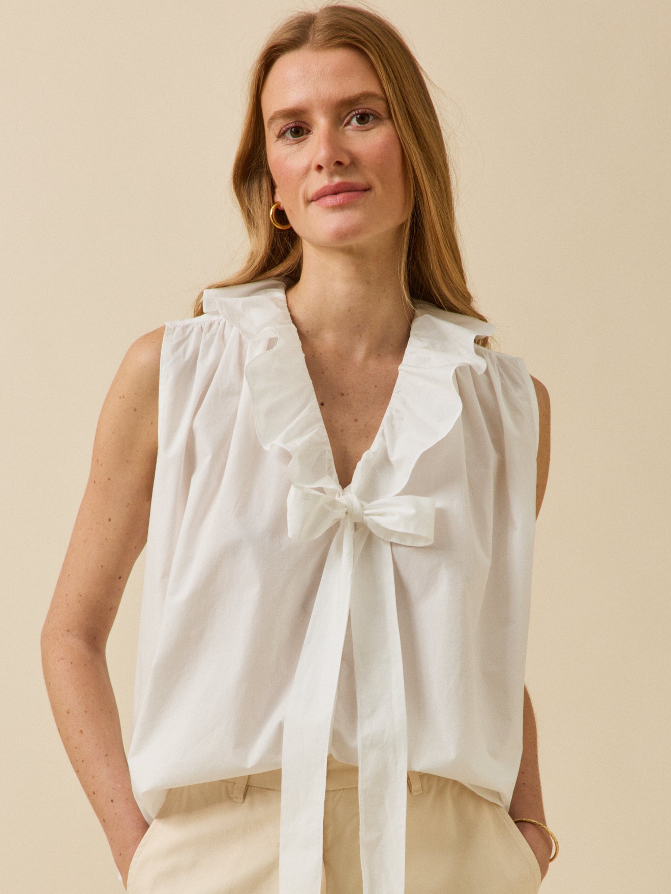 Top volanté sans manches femme coton biologique