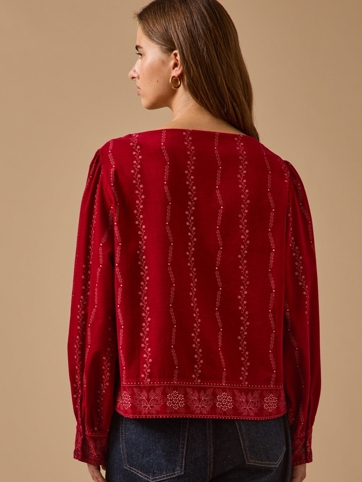 Women's Folk-print babycord blouse