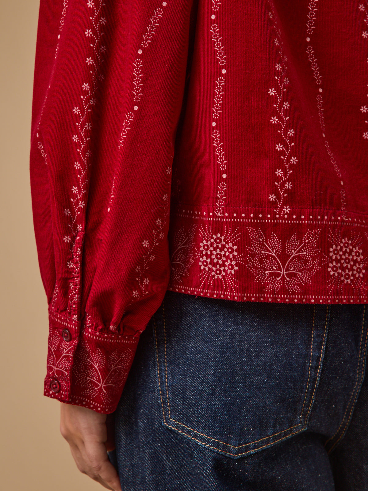 Women's Folk-print babycord blouse