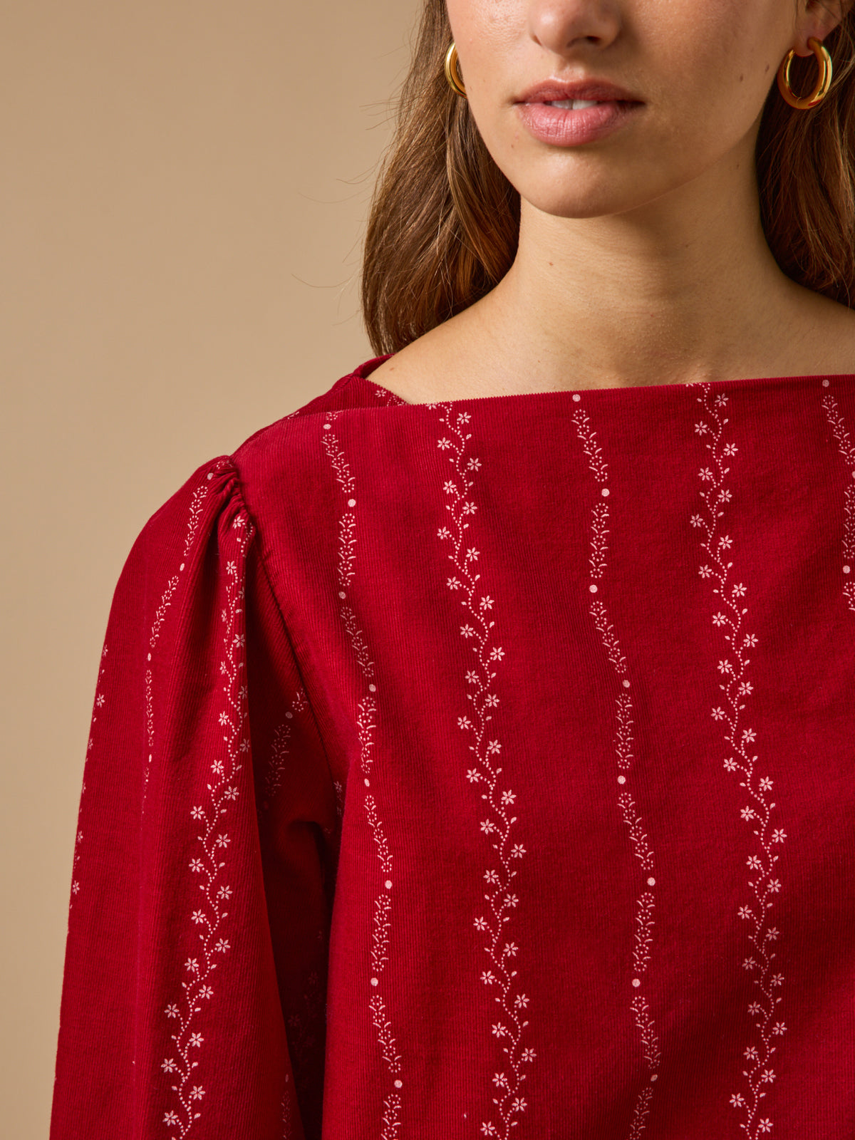 Women's Folk-print babycord blouse