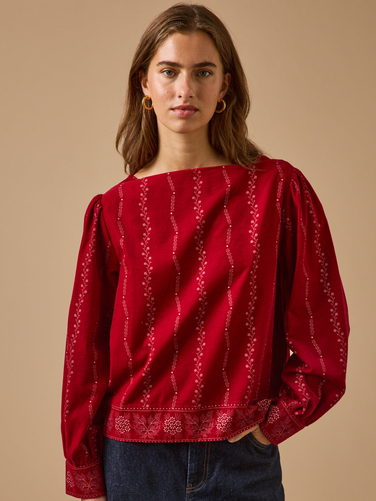 Women's Folk-print babycord blouse