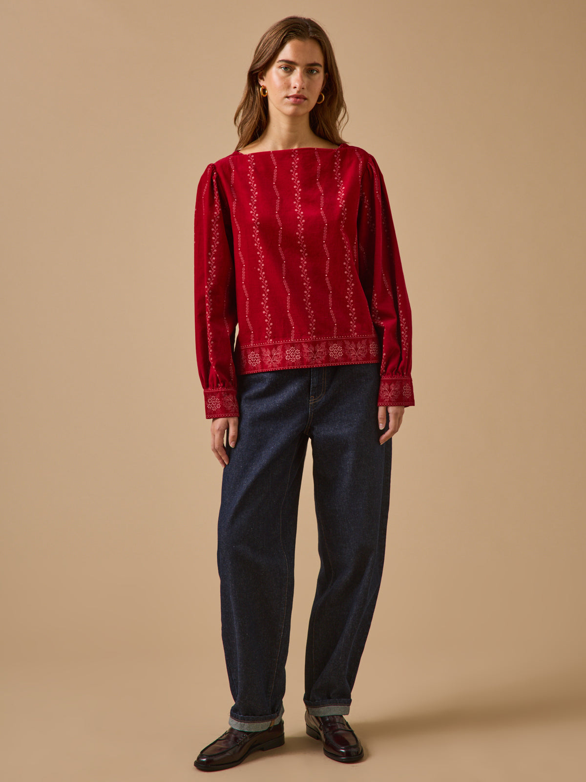 Women's Folk-print babycord blouse