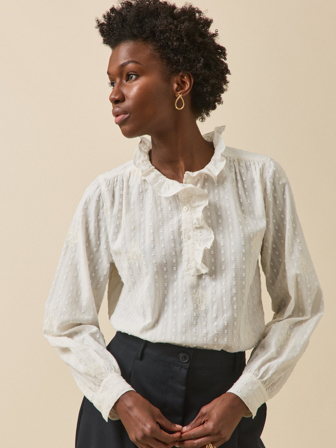 Blouse plumetis brodé femme
