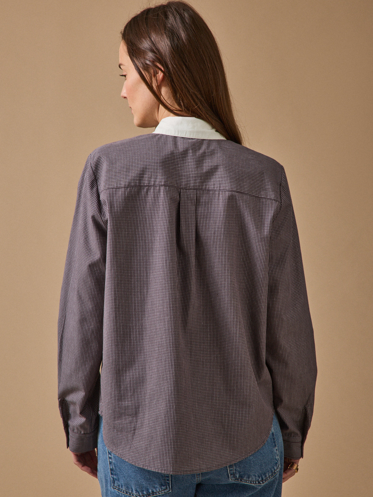 Women's checked shirt with tie neckline