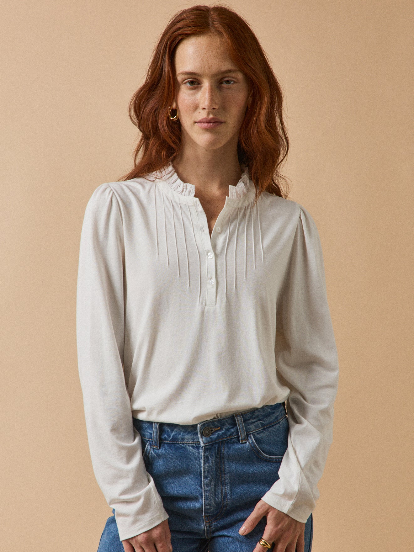 T-shirt col volanté femme modal et coton biologique