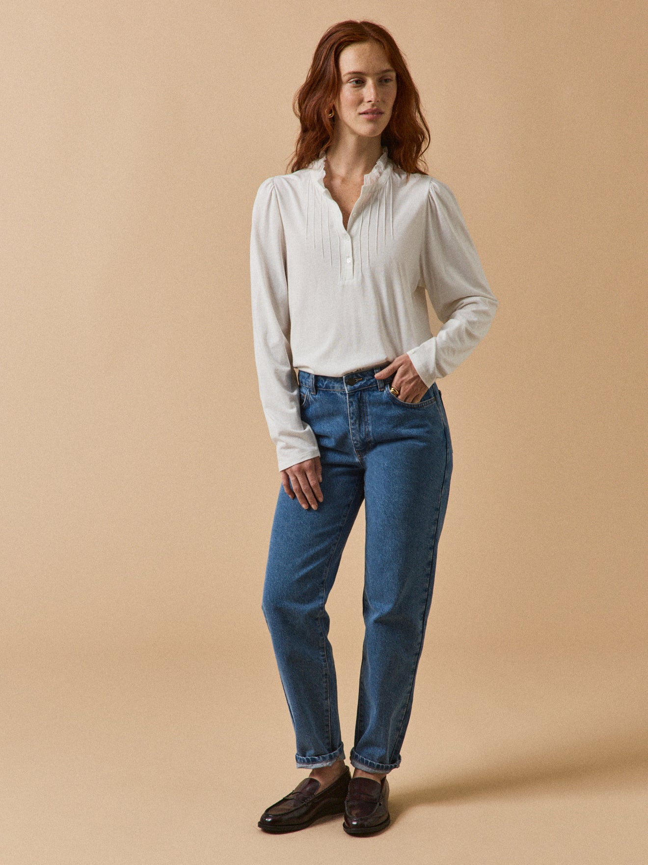 T-shirt col volanté femme modal et coton biologique